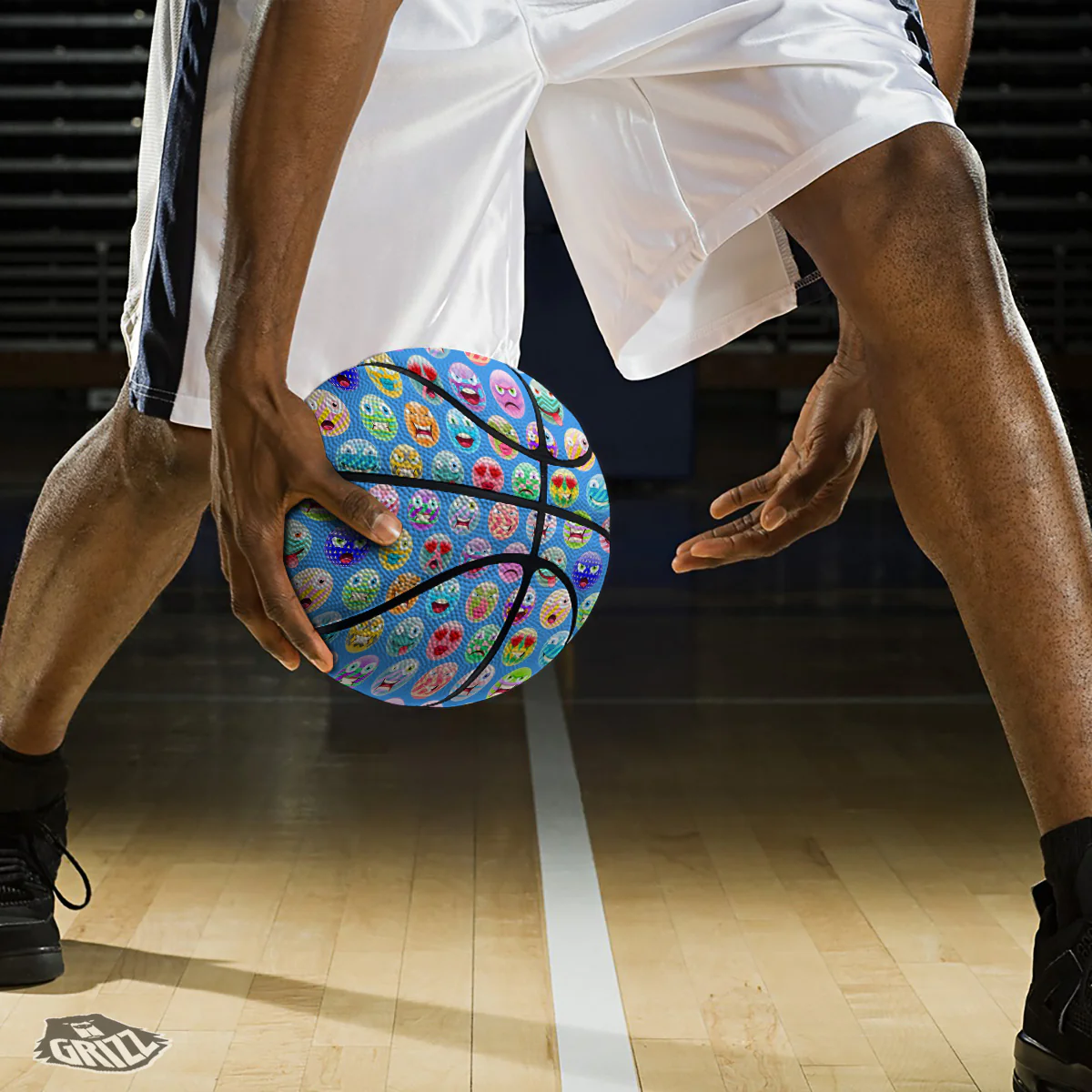 Cute Emoji Blue Print Pattern Basketball - Image 3