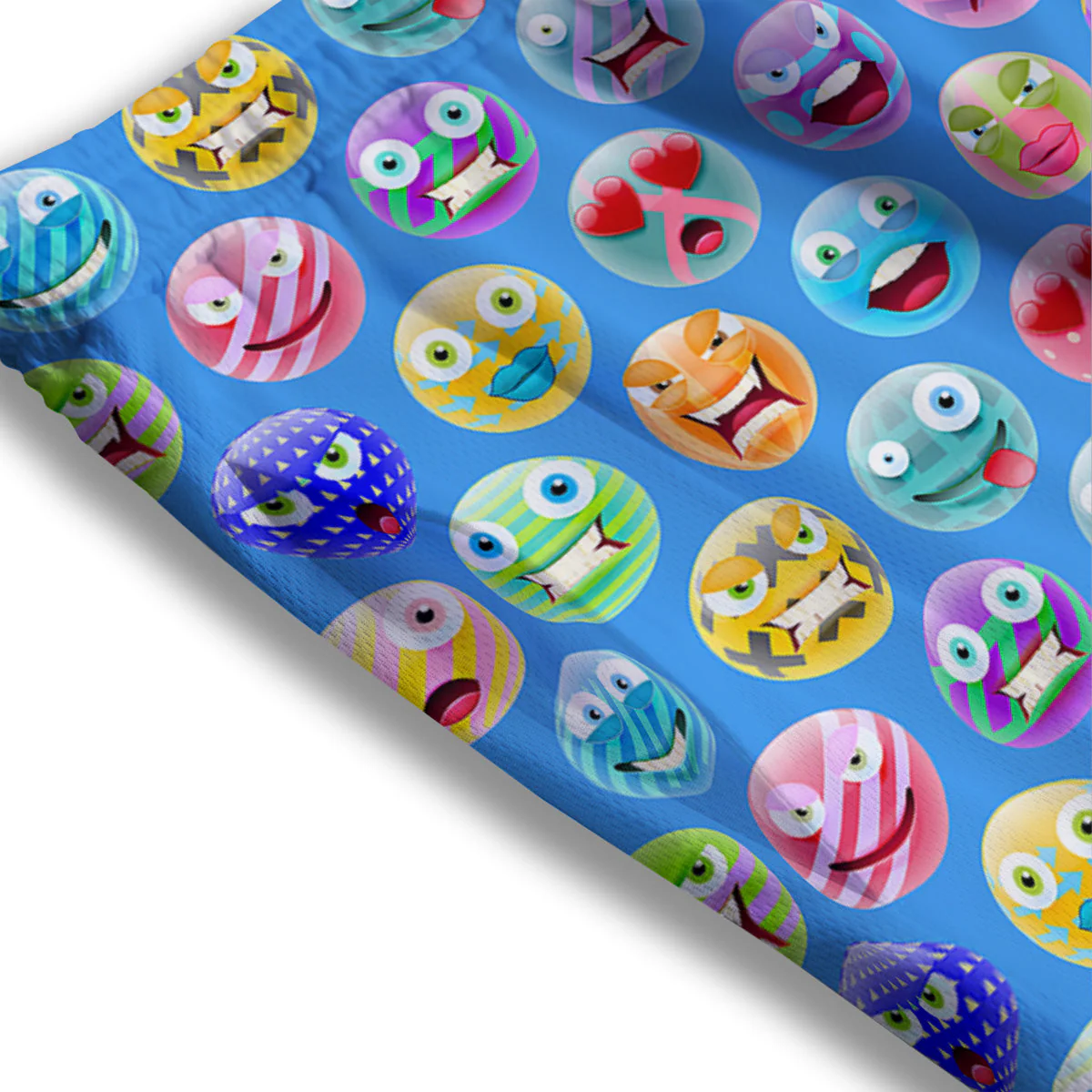 Cute Emoji Blue Print Pattern Mesh Shorts - Image 3