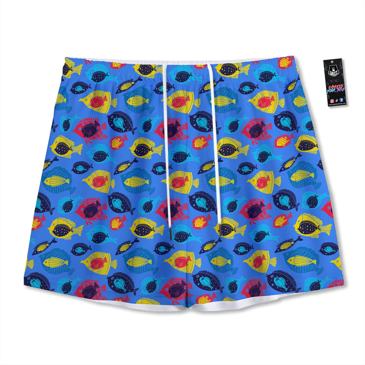Cute Fish Colorful Blue Print Pattern Mesh Shorts