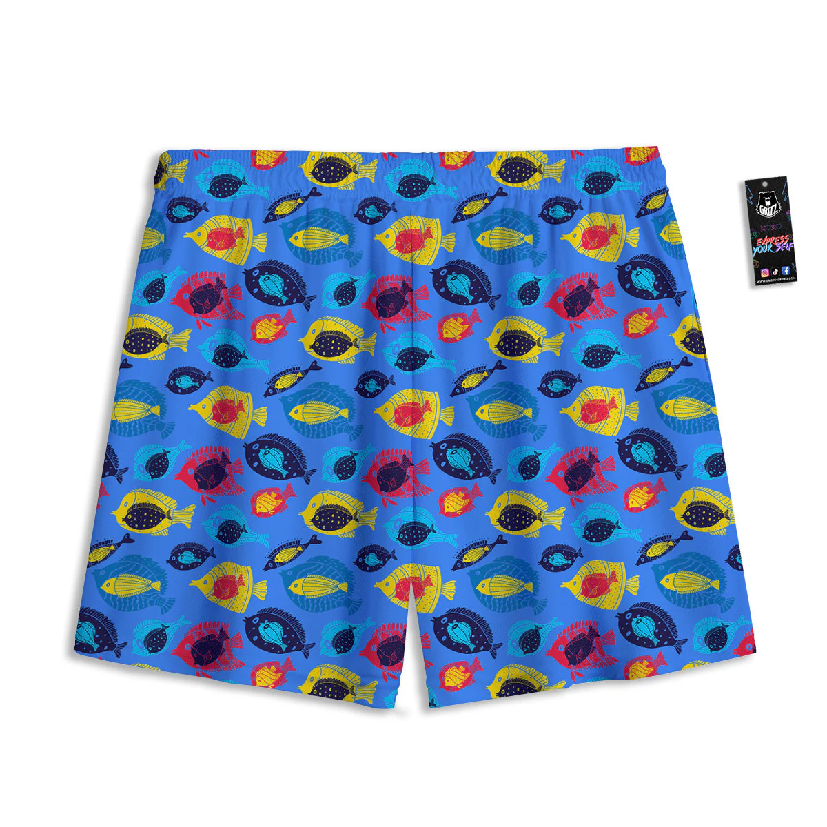 Cute Fish Colorful Blue Print Pattern Mesh Shorts - Image 2