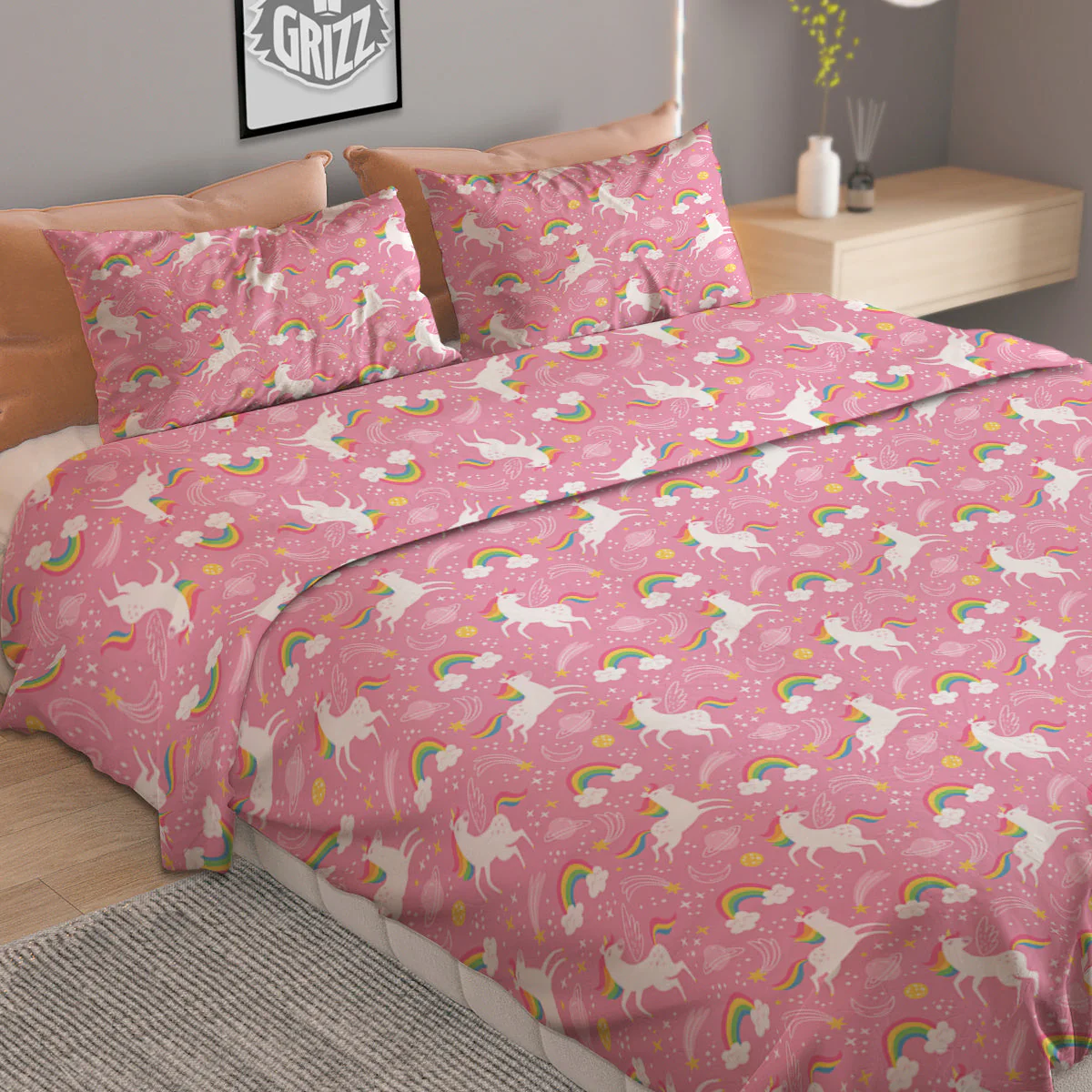 Cute Girly Unicorn Print Pattern Duvet Cover Bedding Set - Image 2
