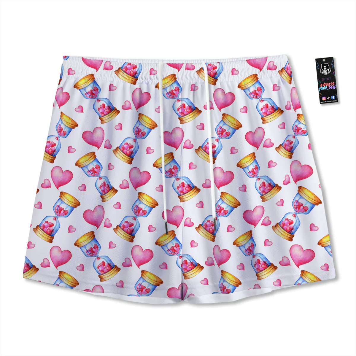 Cute Hourglass Hearts Print Pattern Mesh Shorts