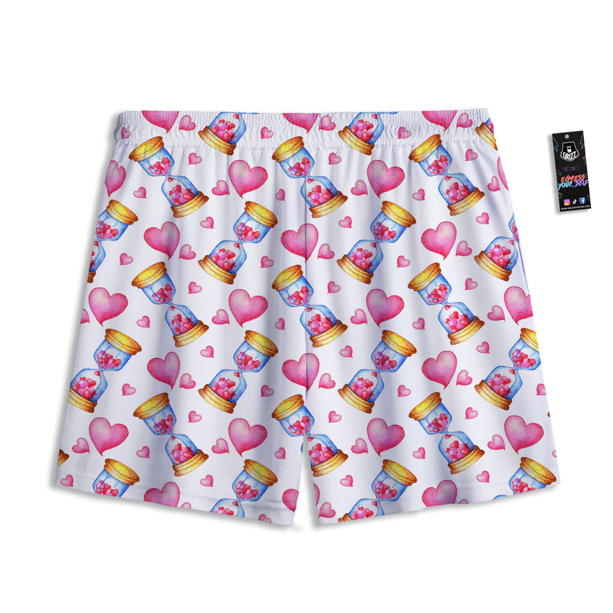 Cute Hourglass Hearts Print Pattern Mesh Shorts - Image 2