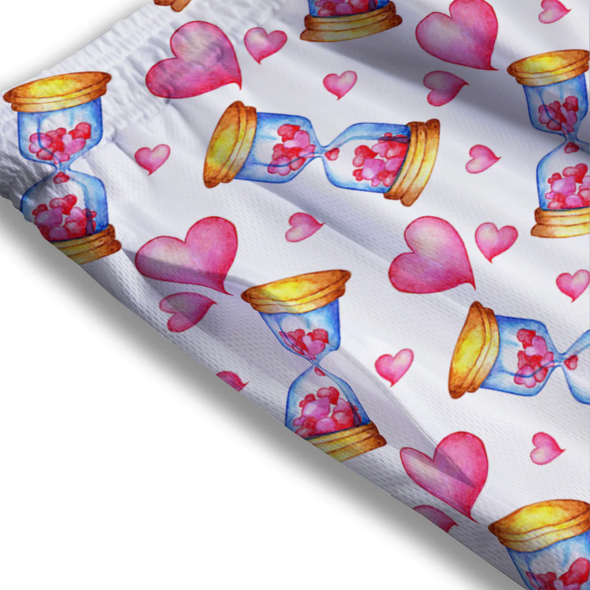 Cute Hourglass Hearts Print Pattern Mesh Shorts - Image 3