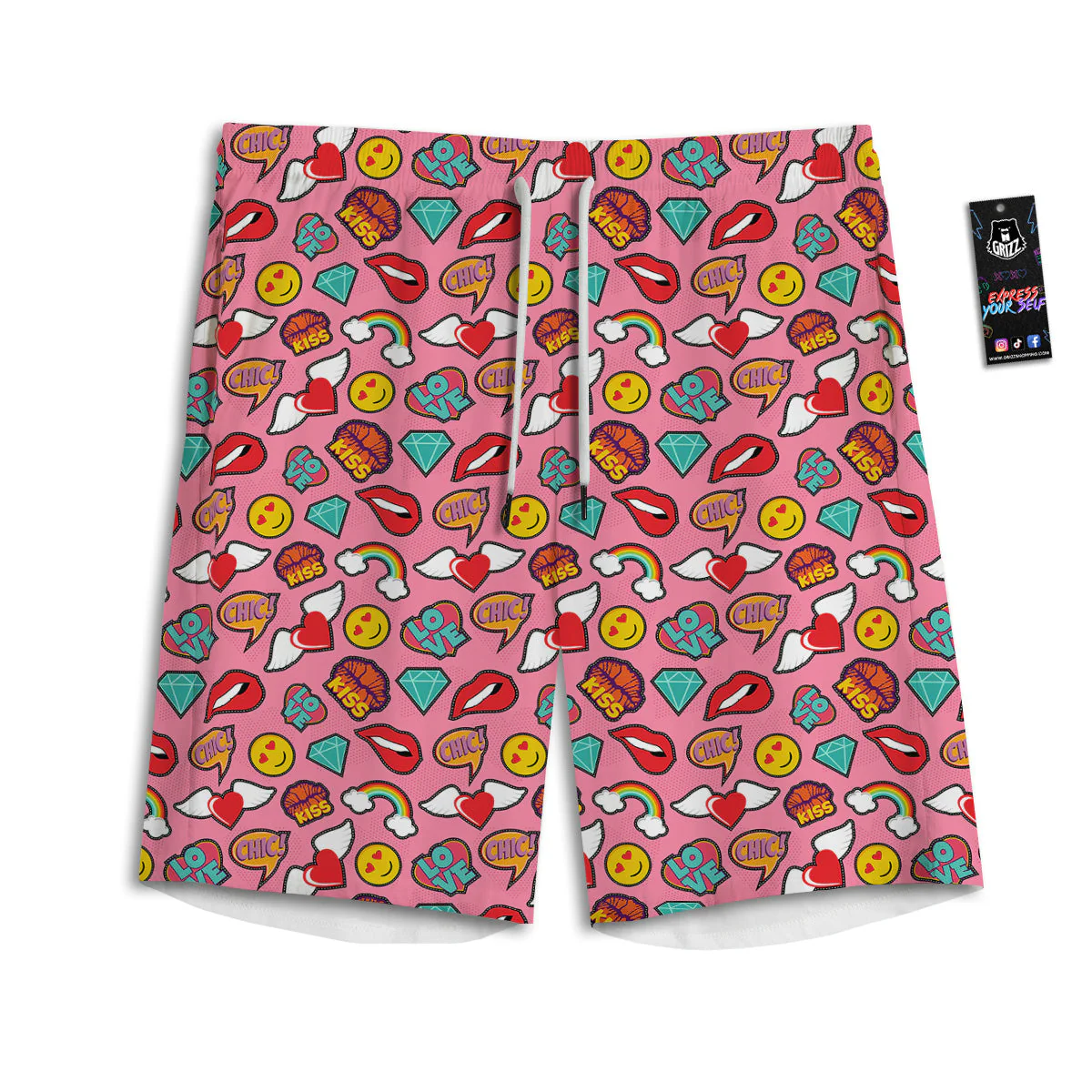 Cute Pink Girl In Pop Art Style Print Pattern Men's Athletic Shorts