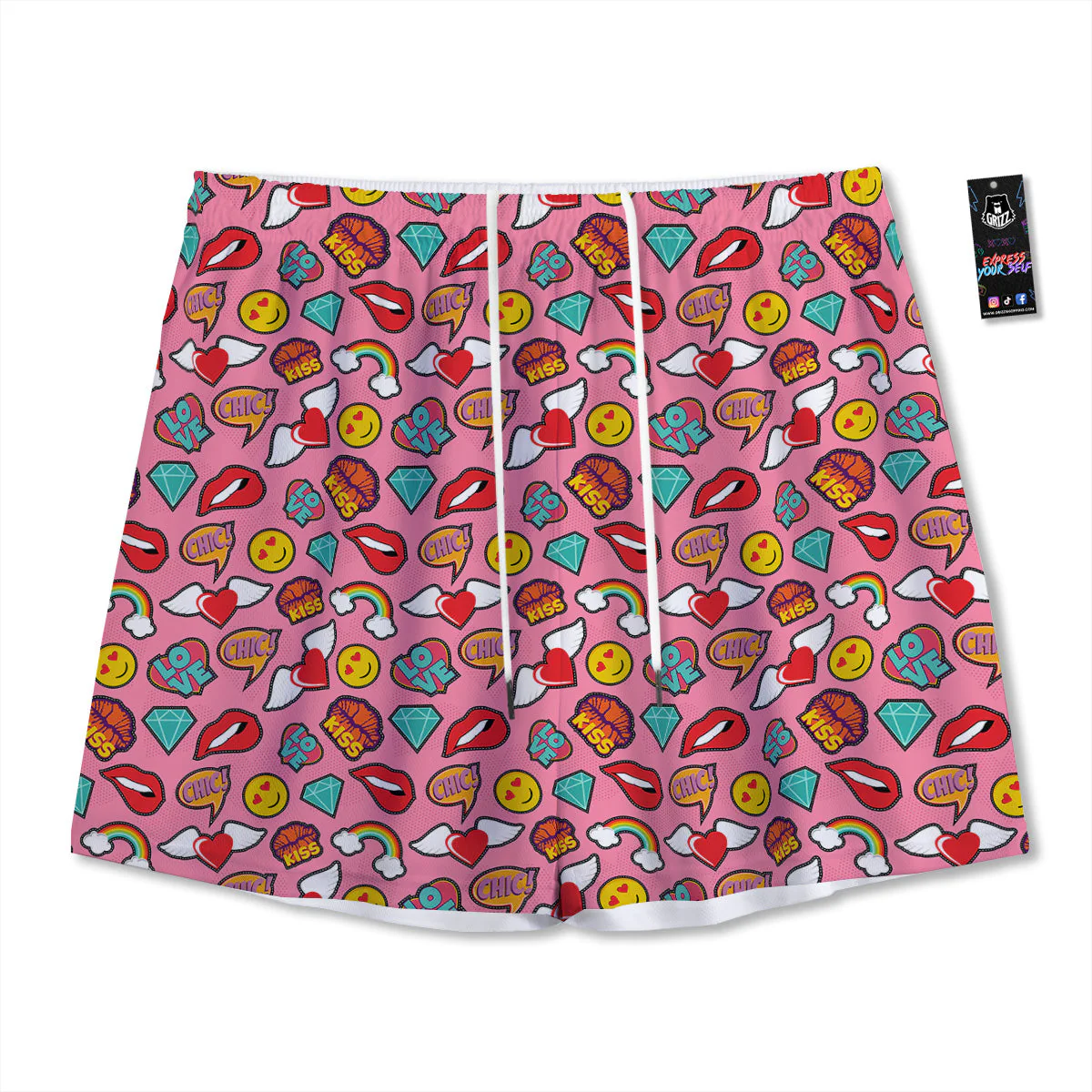 Cute Pink Girl In Pop Art Style Print Pattern Mesh Shorts