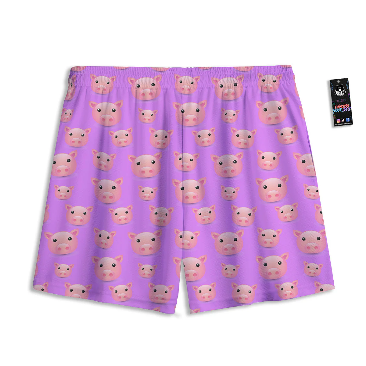 Cute Pink Pig Face Emoji Print Pattern Mesh Shorts - Image 2