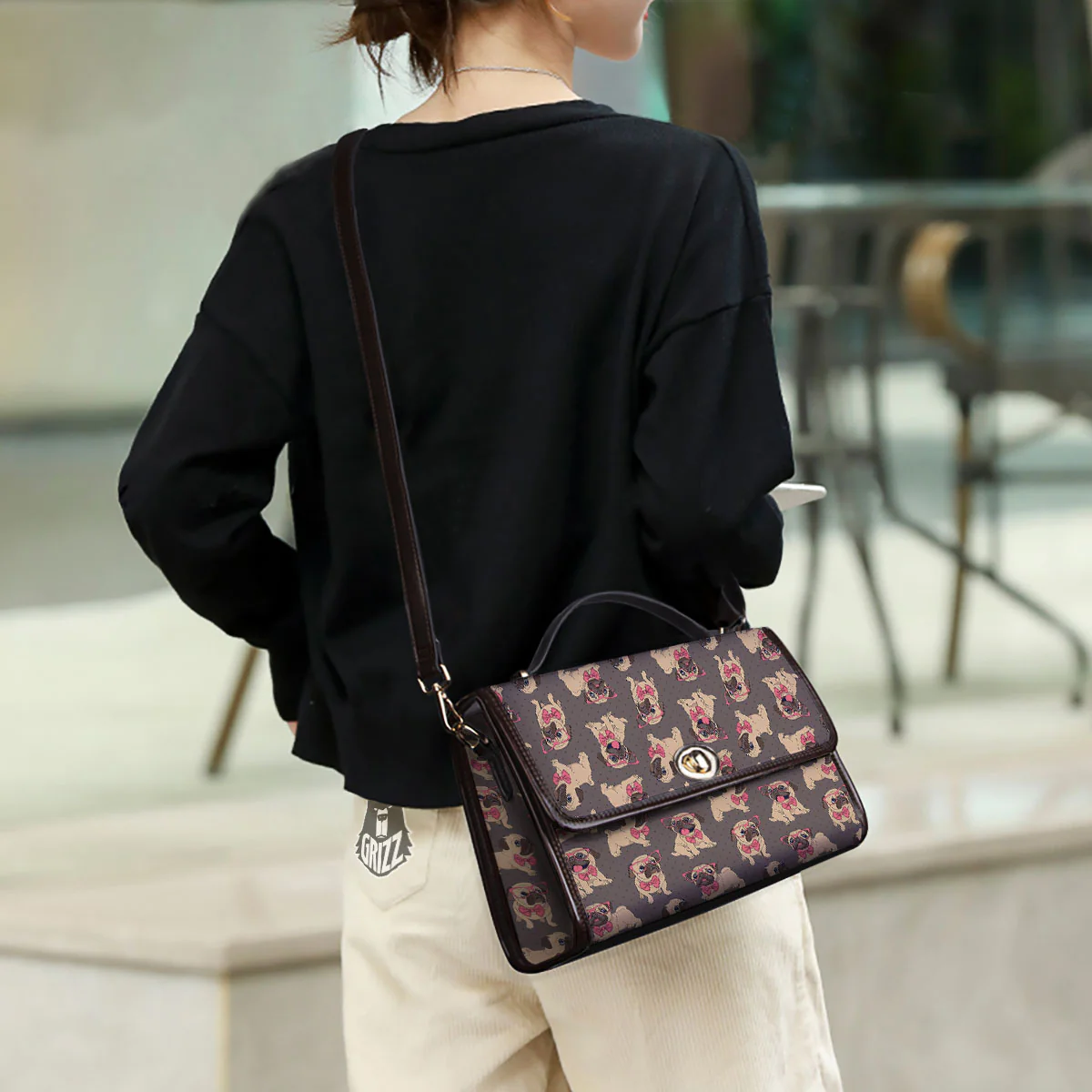 Cute Pug Print Pattern Women's Satchel Bag - Image 3