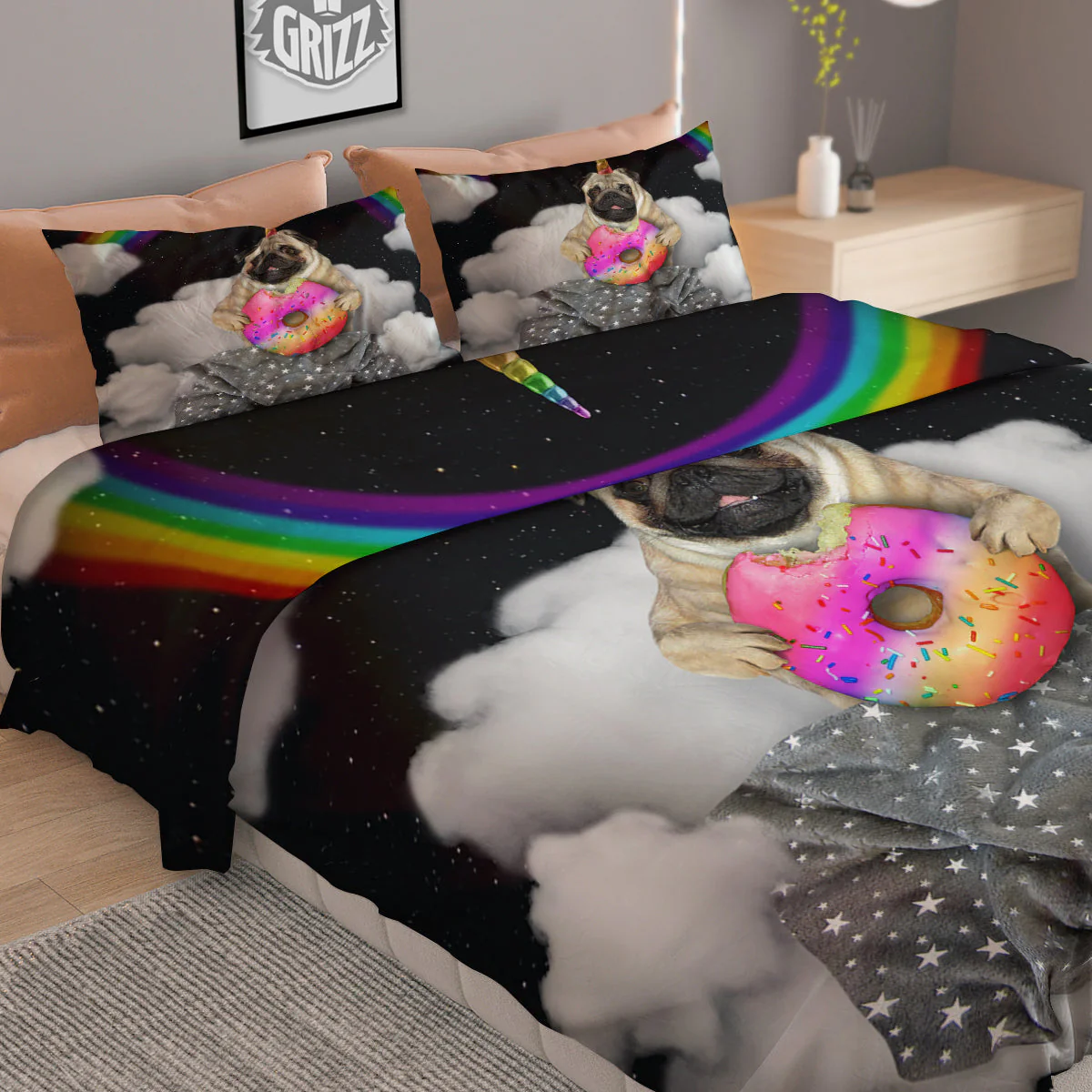 Cute Pug Unicorn Print Duvet Cover Bedding Set - Image 2
