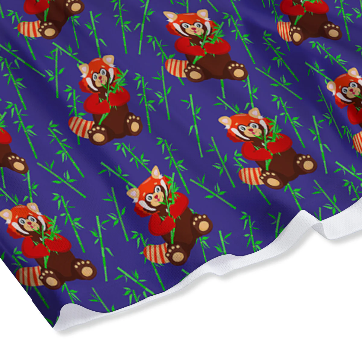 Cute Red Raccoon And Bamboo Print Pattern Mesh Shorts - Image 4