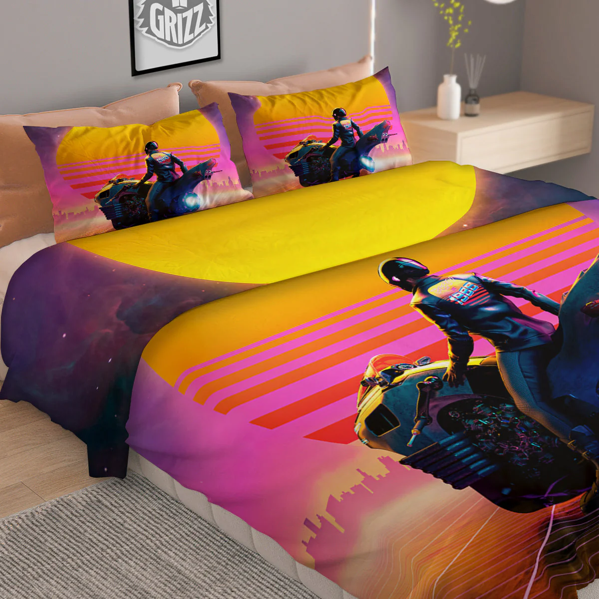 Cyberpunk Biker Print Duvet Cover Bedding Set - Image 2