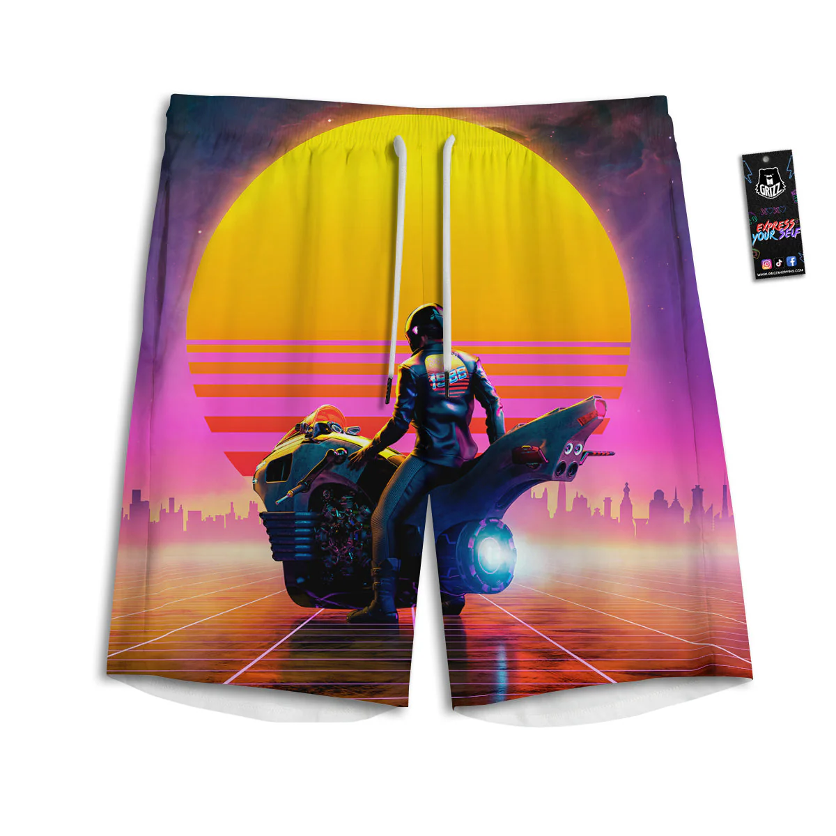 Cyberpunk Biker Print Men's Athletic Shorts