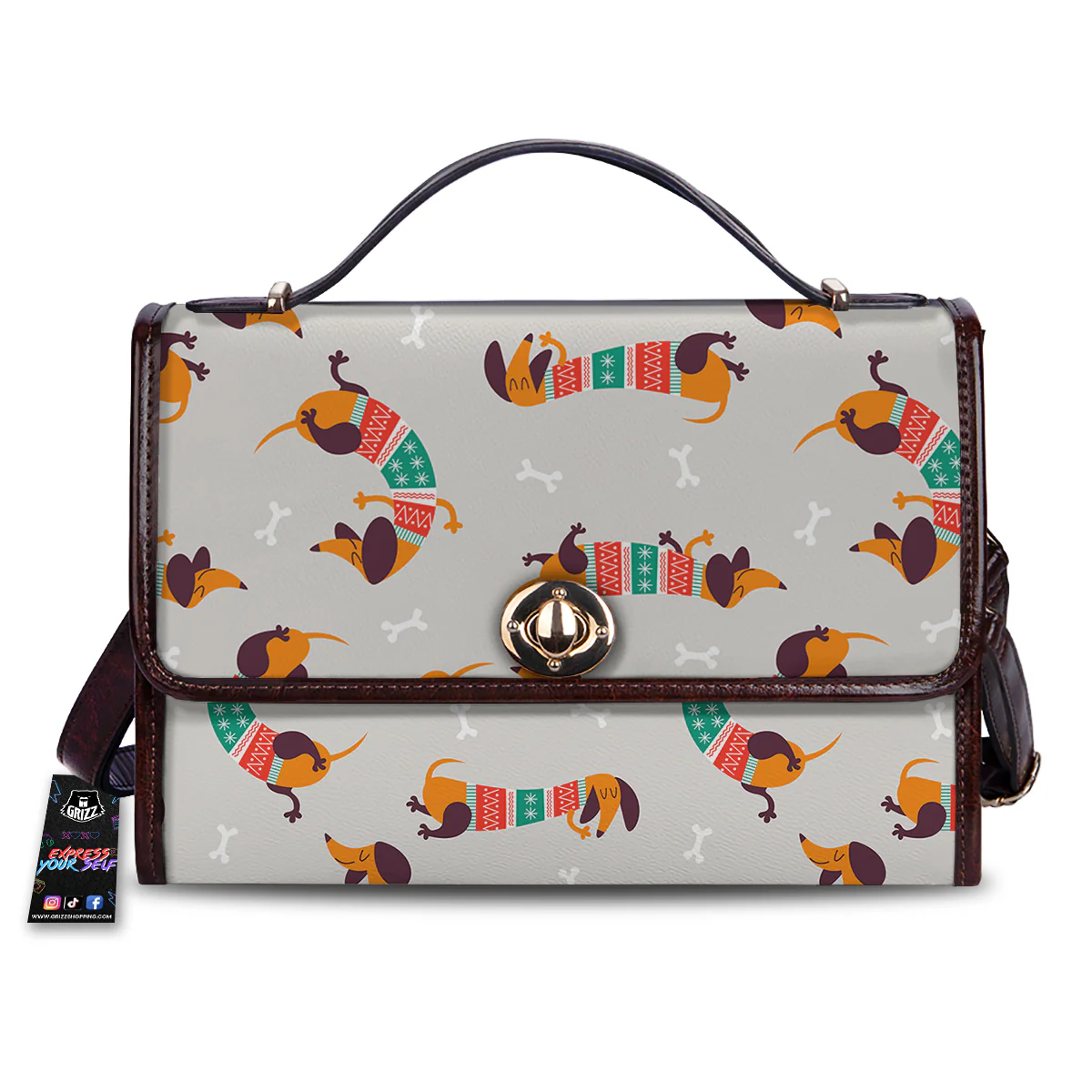 Dachshund Xmas Print Pattern Women's Satchel Bag