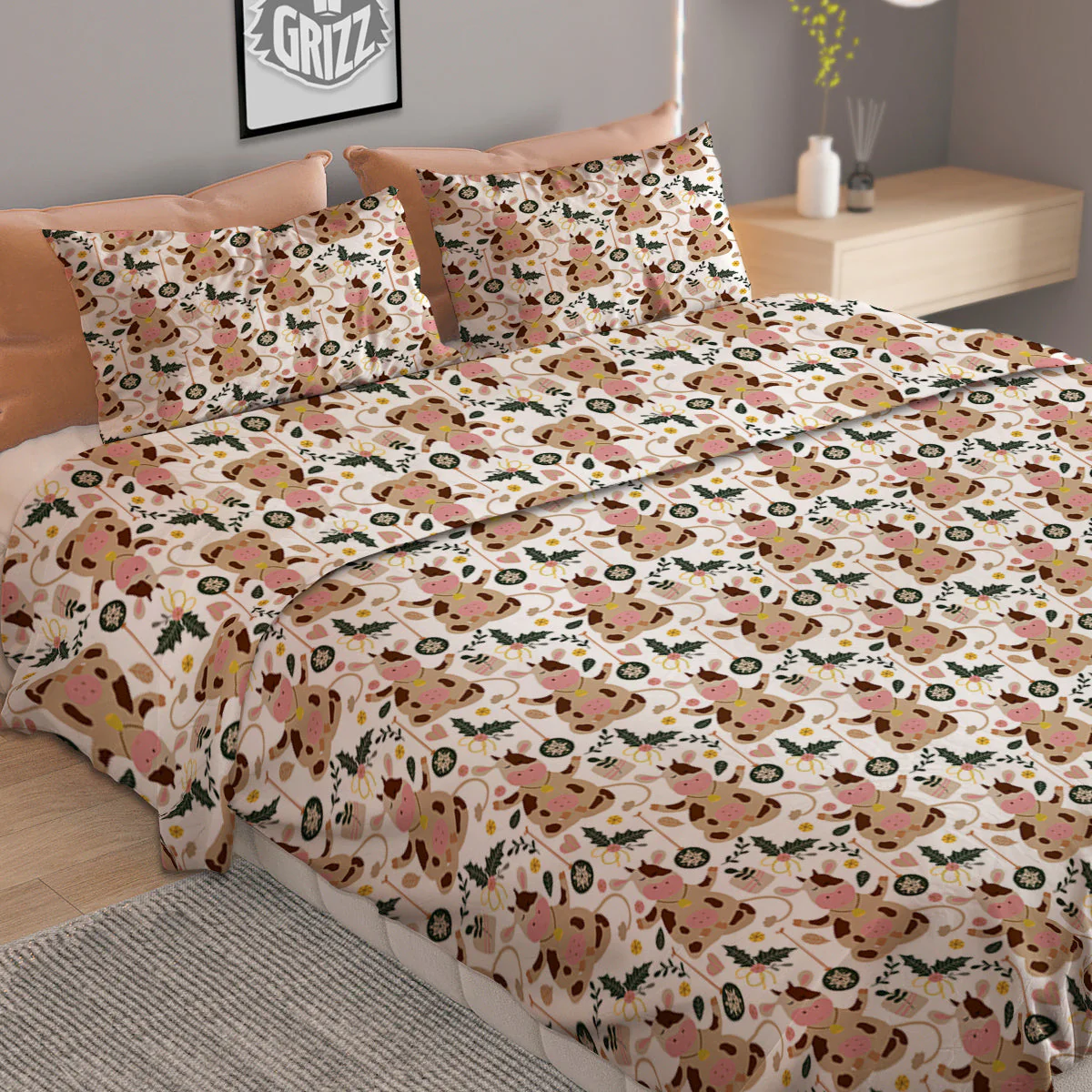 Dairy Cow Cartoon Happy Print Pattern Duvet Cover Bedding Set - Image 2