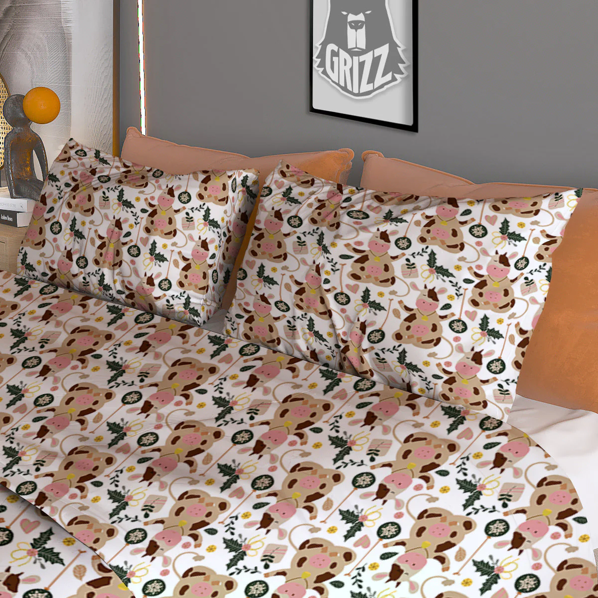Dairy Cow Cartoon Happy Print Pattern Duvet Cover Bedding Set - Image 3