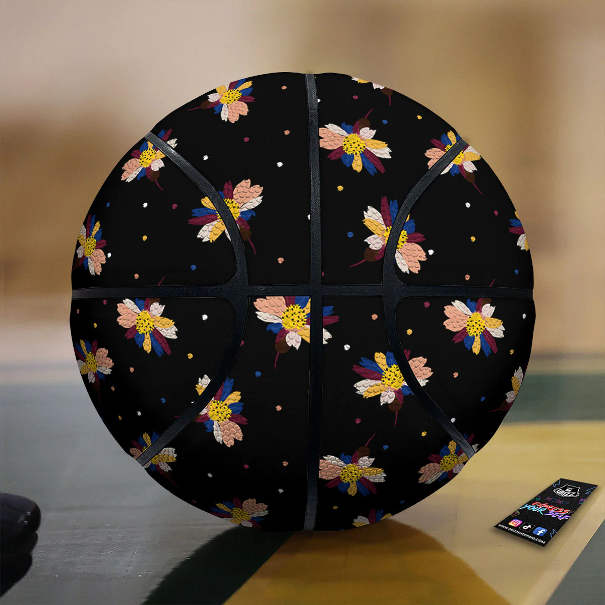 Daisy Floral Polka Dot Print Pattern Basketball