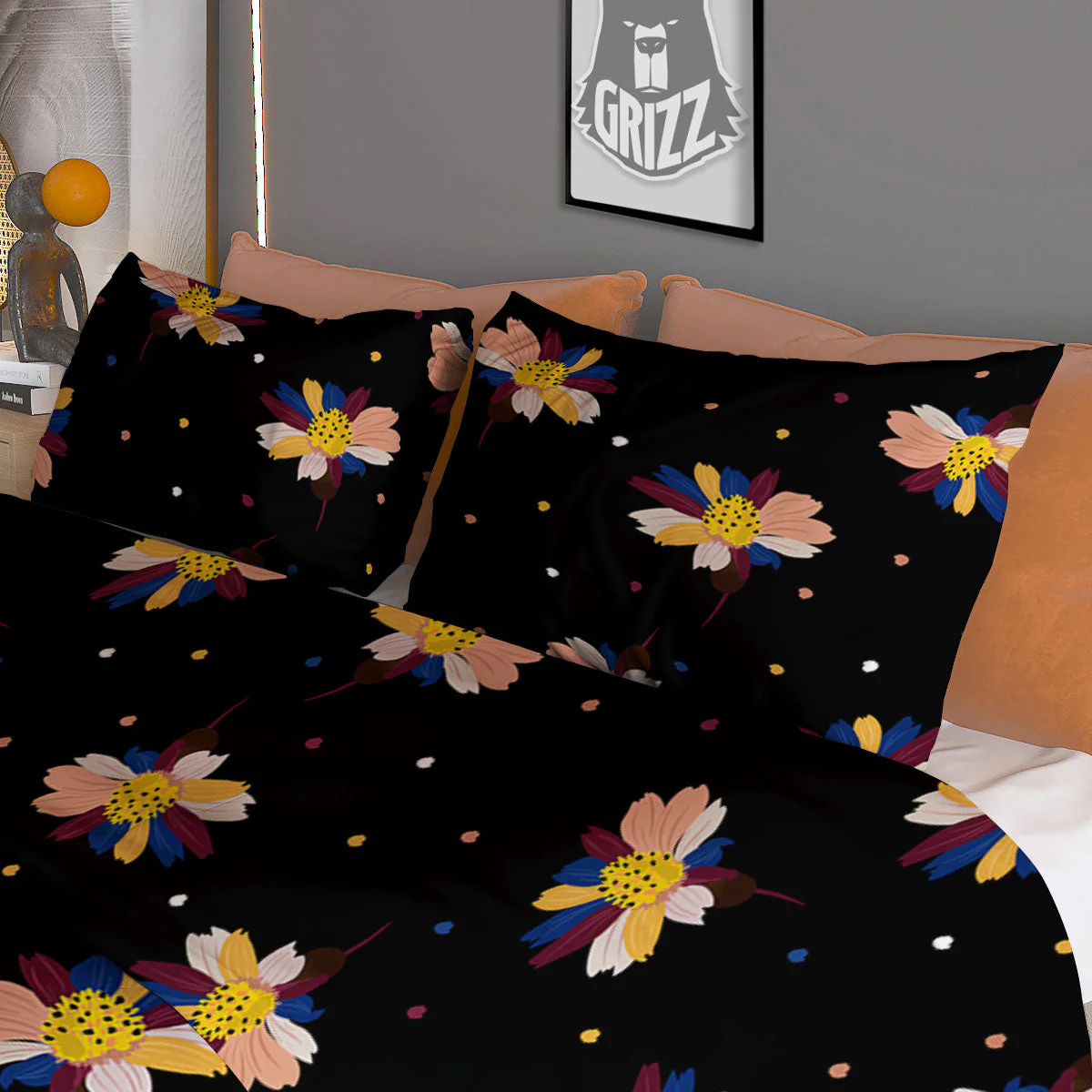 Daisy Floral Polka Dot Print Pattern Duvet Cover Bedding Set - Image 3