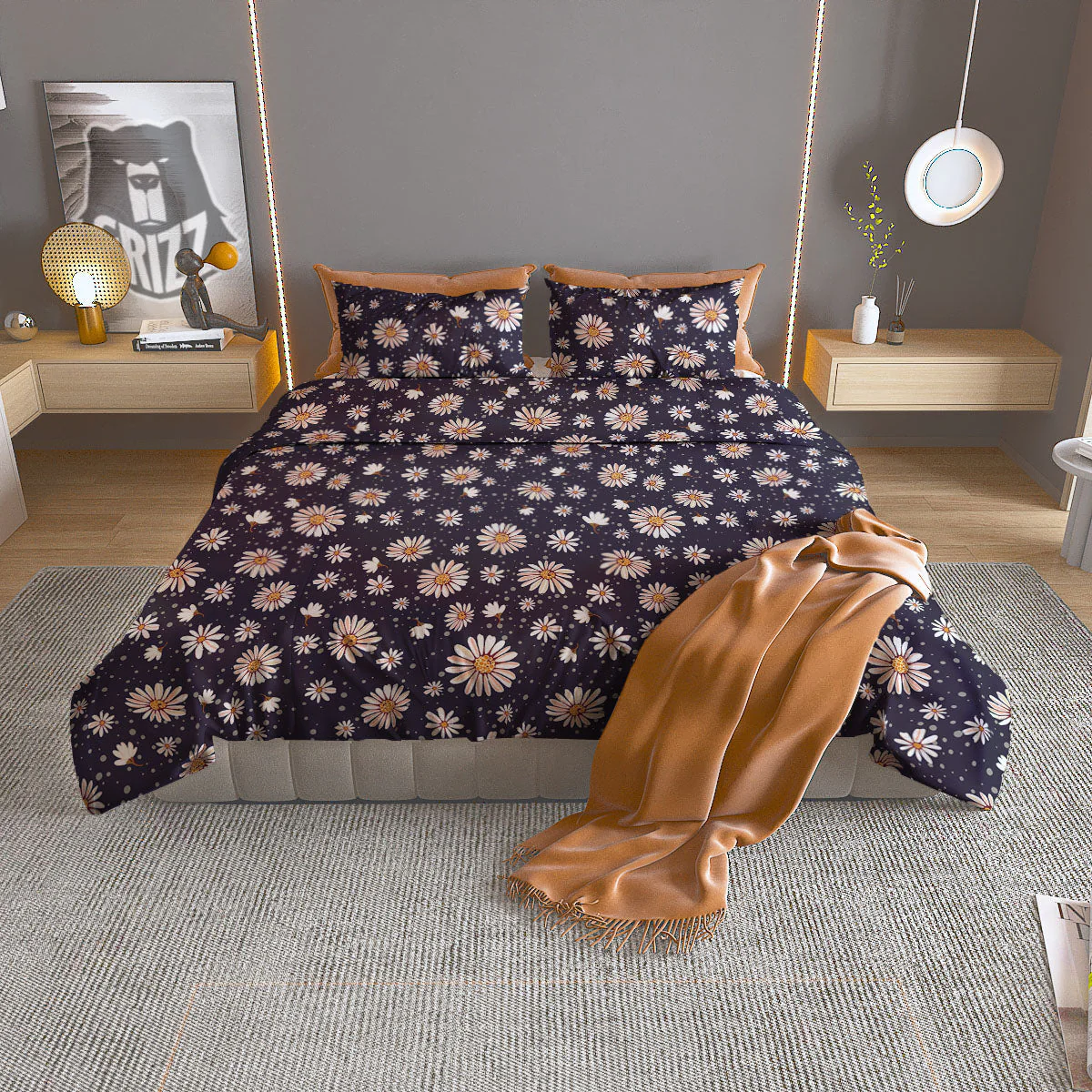 Daisy Flower Polka Dot Print Pattern Duvet Cover Bedding Set