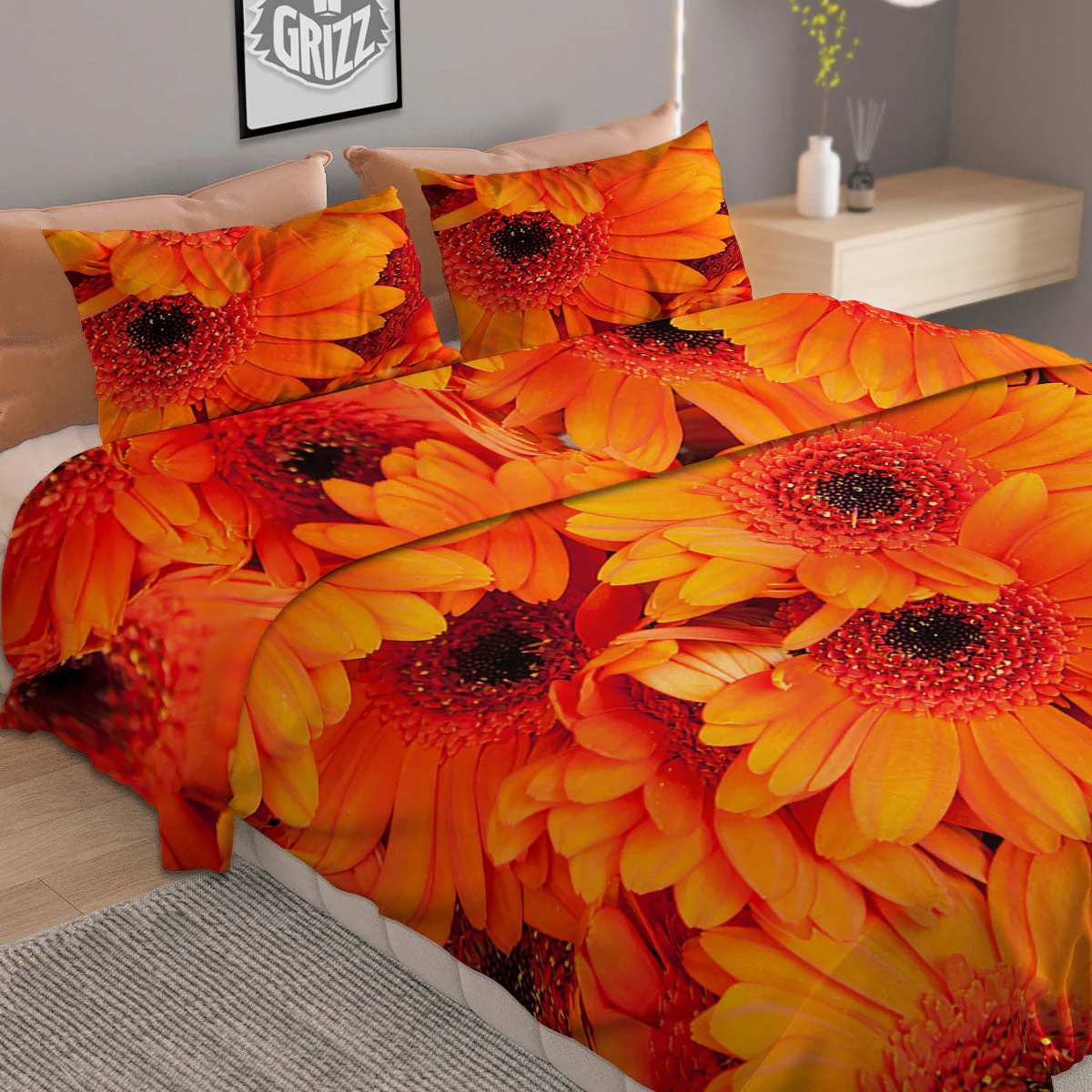 Daisy Orange Flower Print Duvet Cover Bedding Set - Image 2