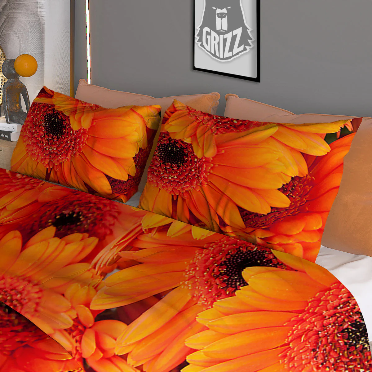Daisy Orange Flower Print Duvet Cover Bedding Set - Image 3