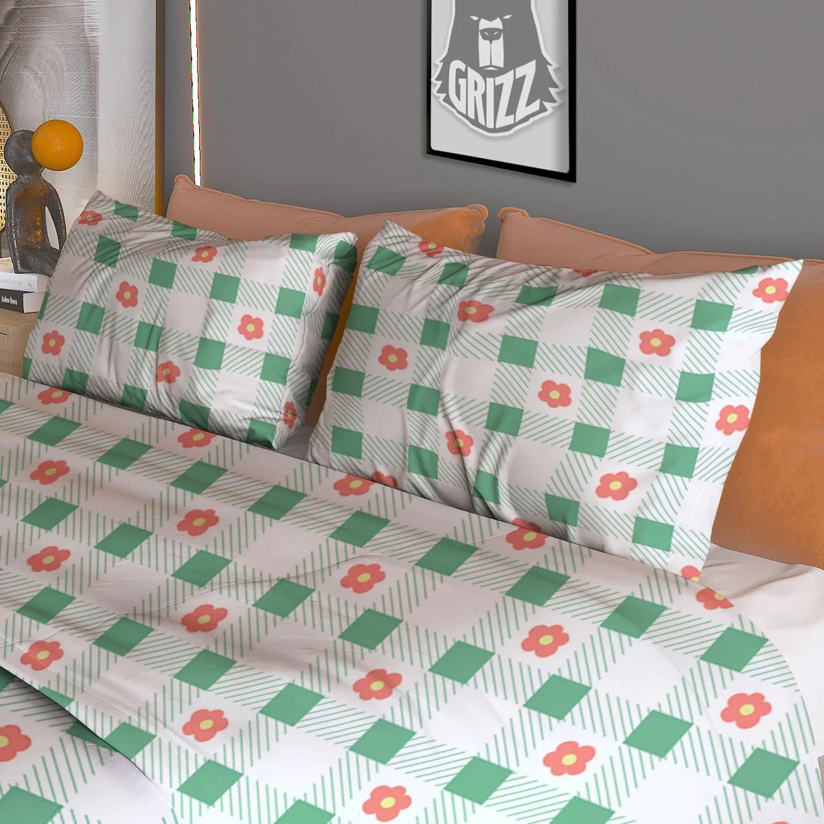 Daisy Tartan Green Print Pattern Duvet Cover Bedding Set - Image 3