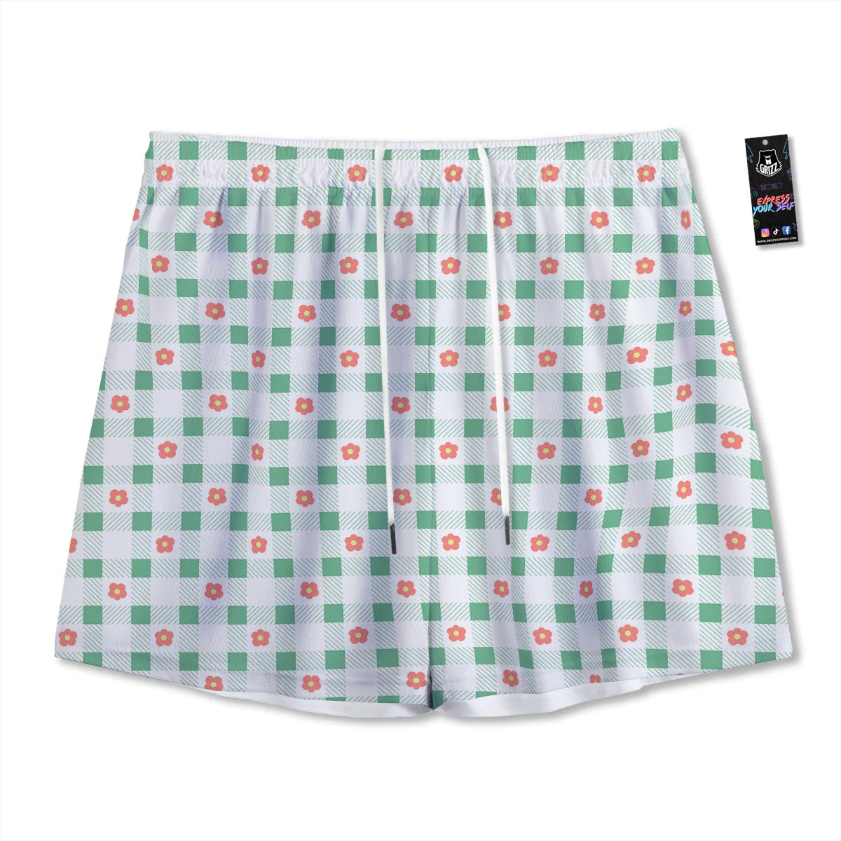 Daisy Tartan Green Print Pattern Mesh Shorts