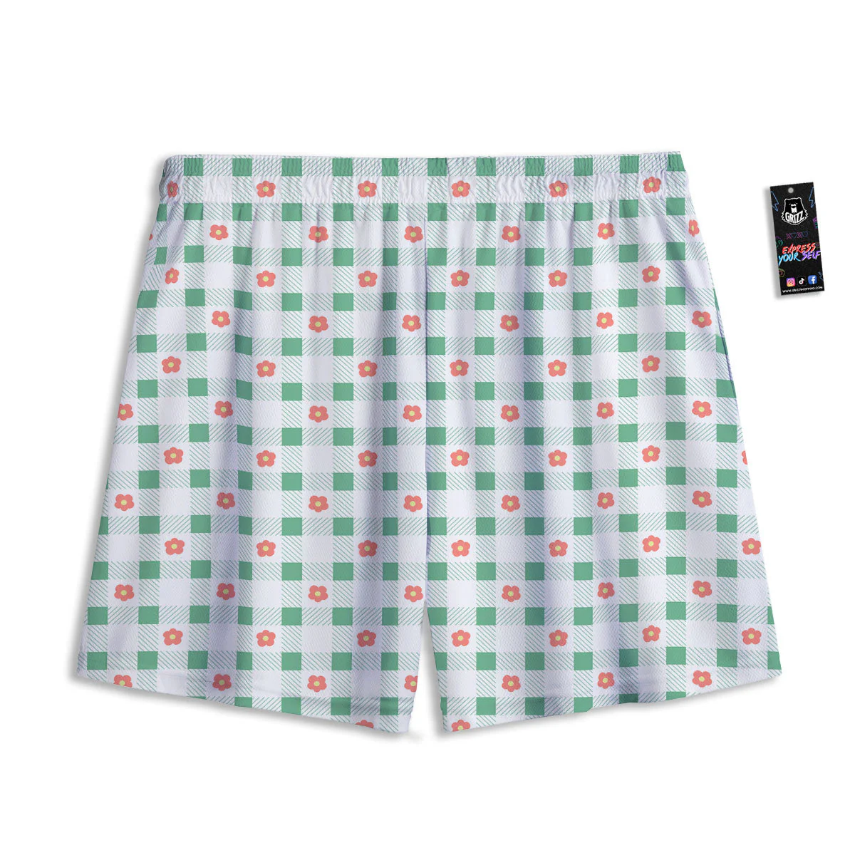 Daisy Tartan Green Print Pattern Mesh Shorts - Image 2