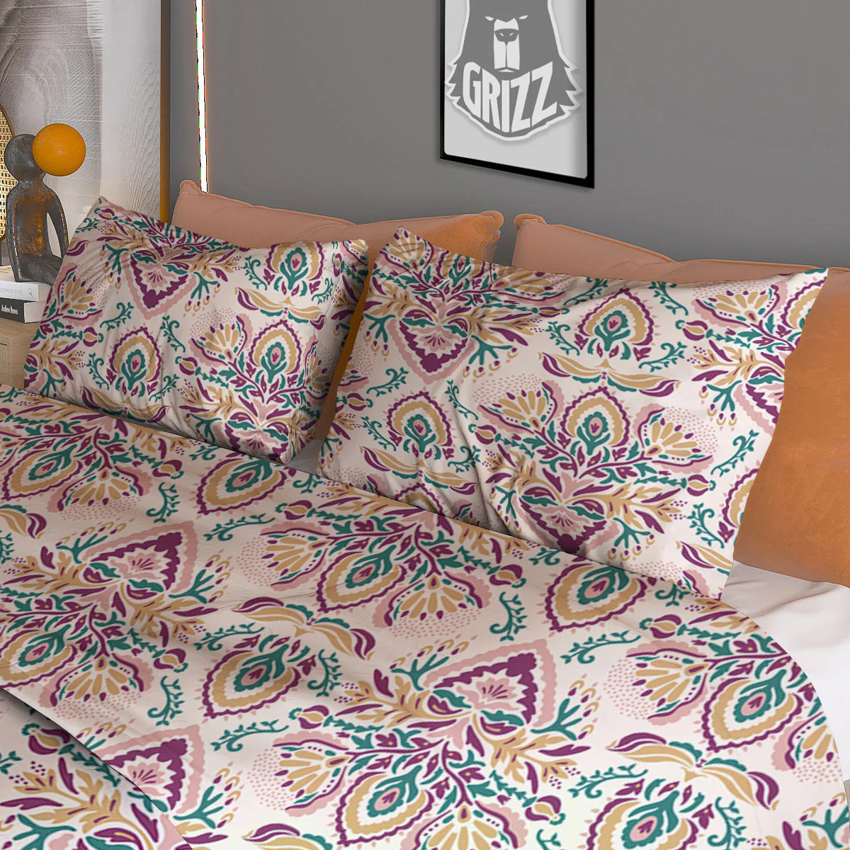 Damask Colorful Print Pattern Duvet Cover Bedding Set - Image 3