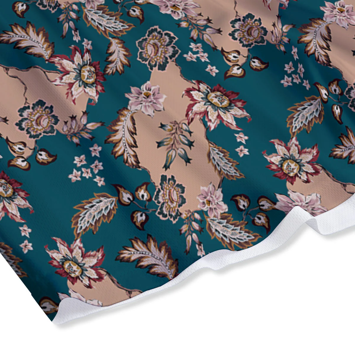 Damask Teal And Blue Print Pattern Mesh Shorts - Image 4