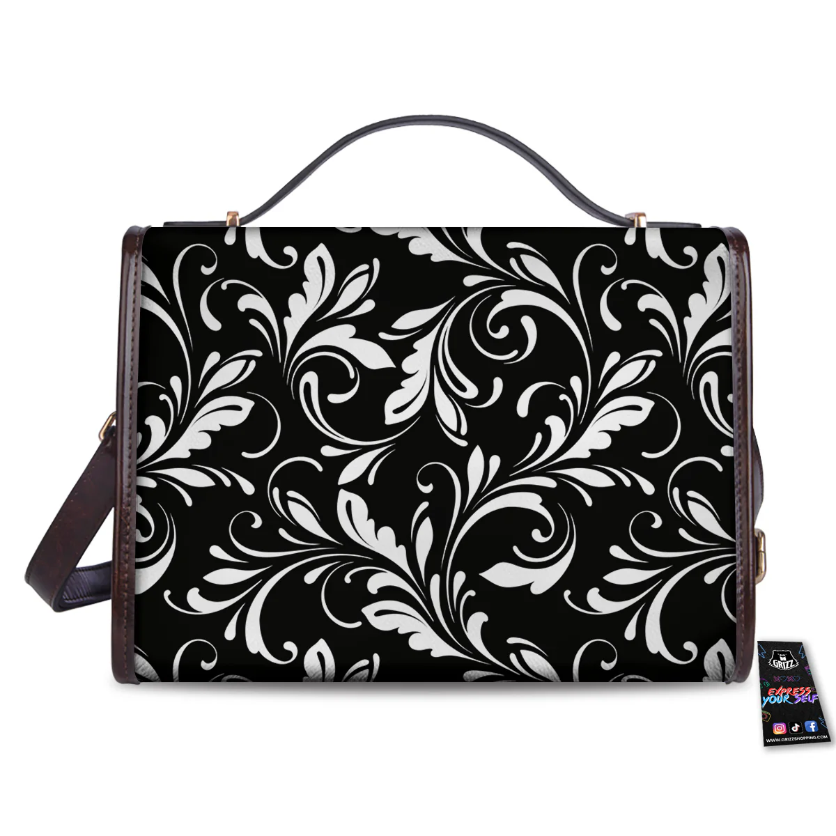 Damask White And Black Print Pattern Women's Satchel Bag - Image 2