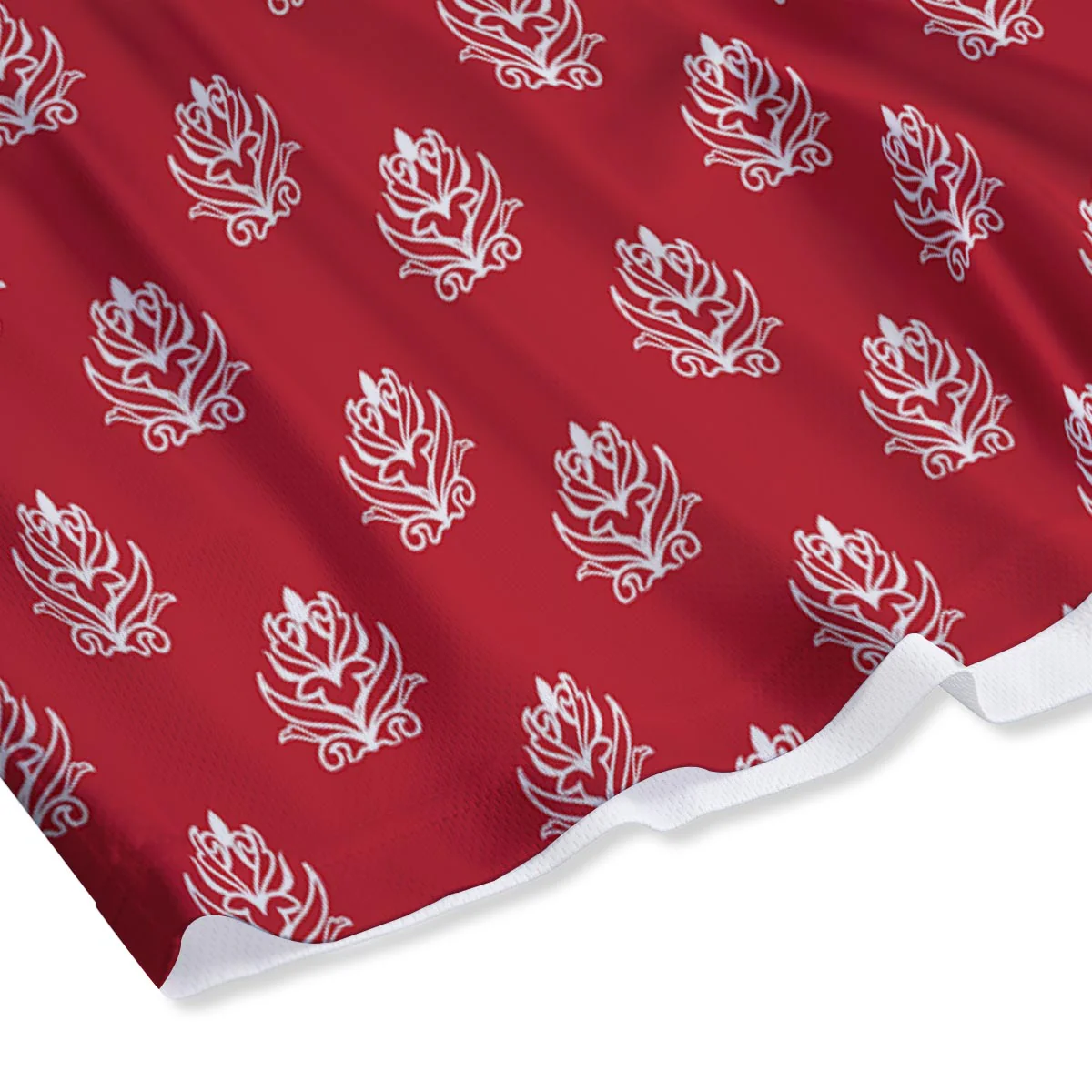 Damask White And Red Print Pattern Mesh Shorts - Image 4