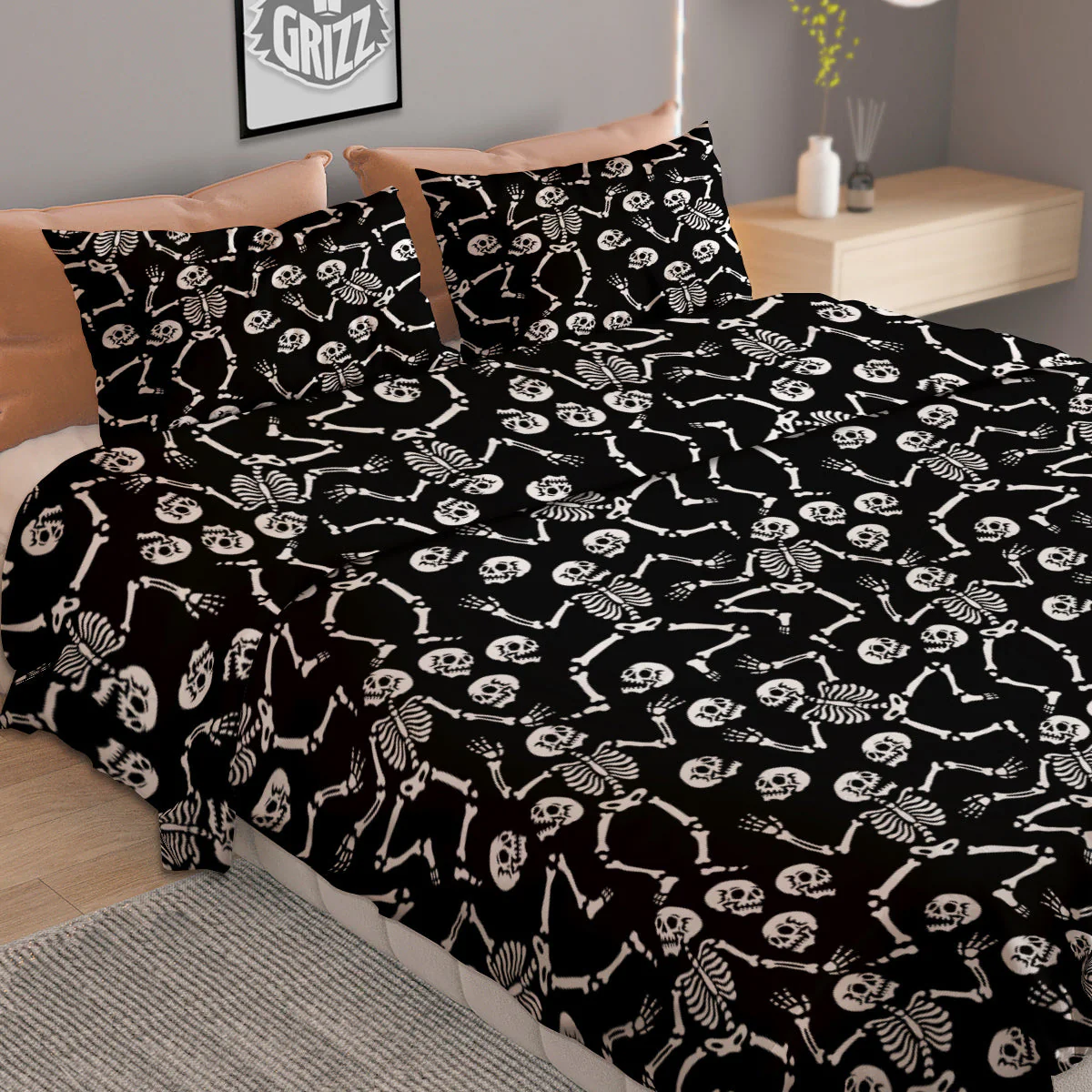 Dancing Party Skeleton Print Pattern Duvet Cover Bedding Set - Image 2