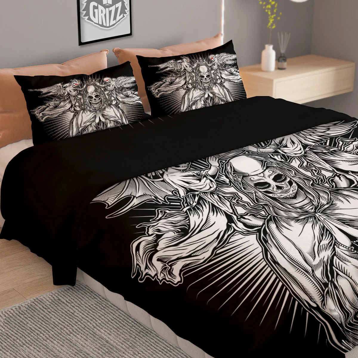Dark Angel Of Death Print Duvet Cover Bedding Set - Image 2