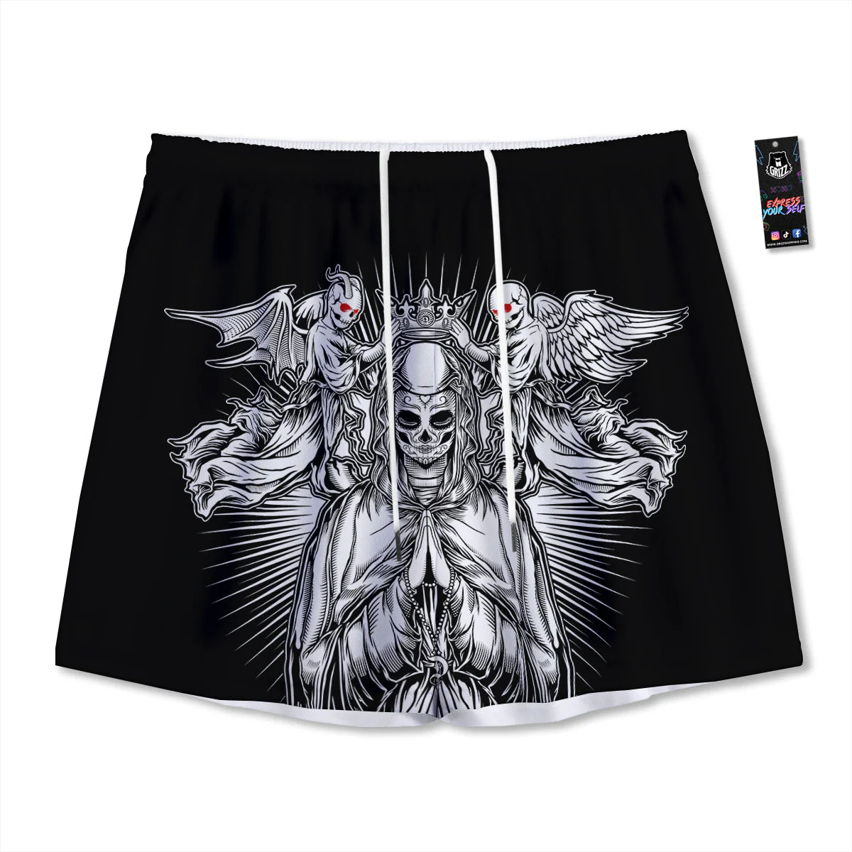 Dark Angel Of Death Print Mesh Shorts