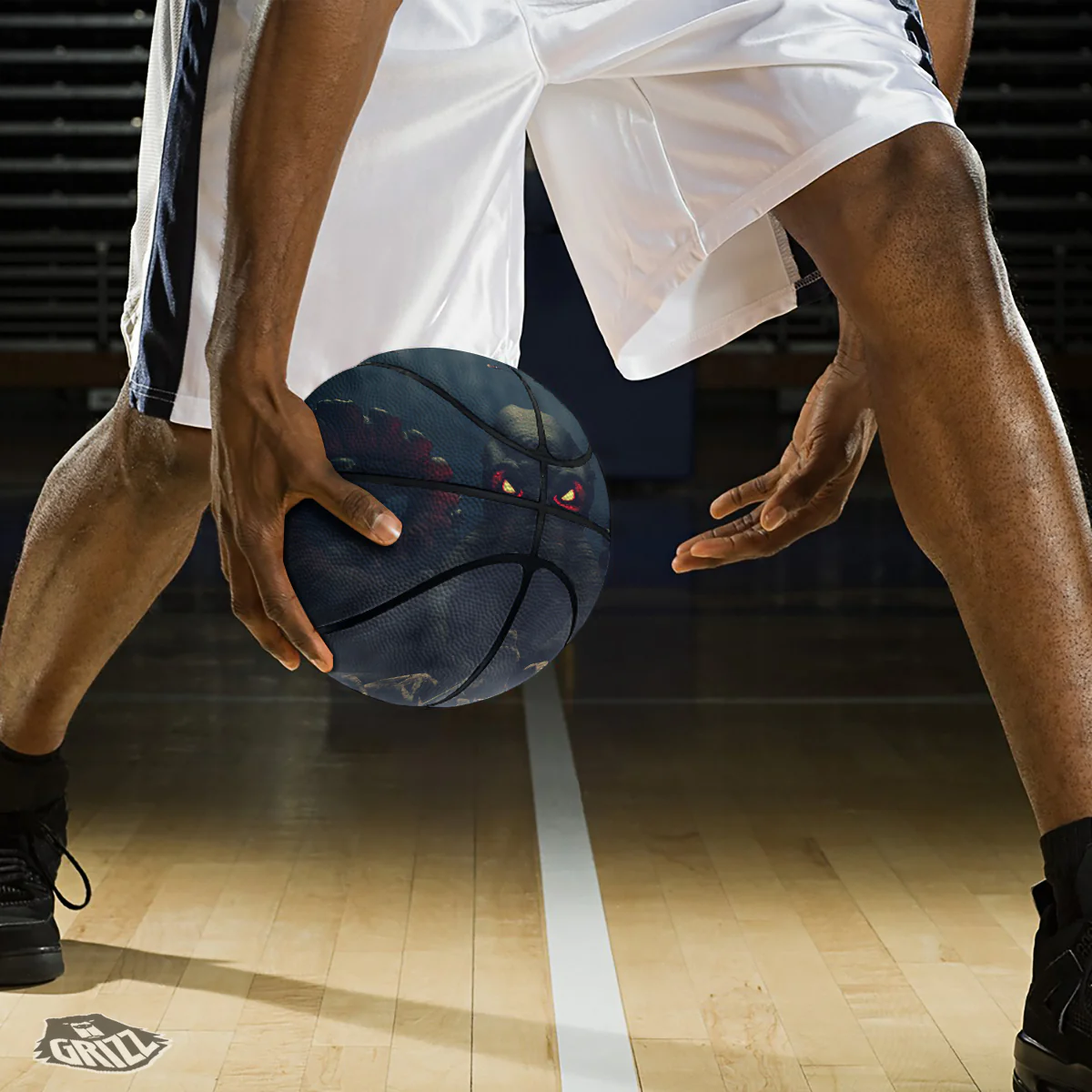 Dark Cthulhu Octopus And Bones Print Basketball - Image 3