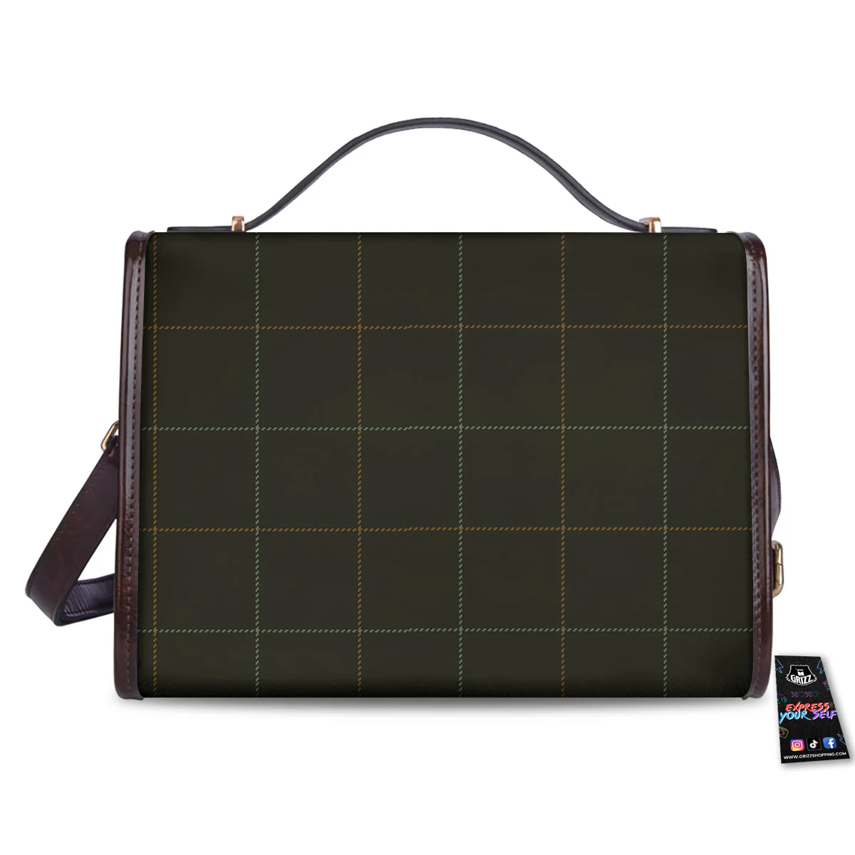 Dark Green Tattersall Print Pattern Women's Satchel Bag - Image 2