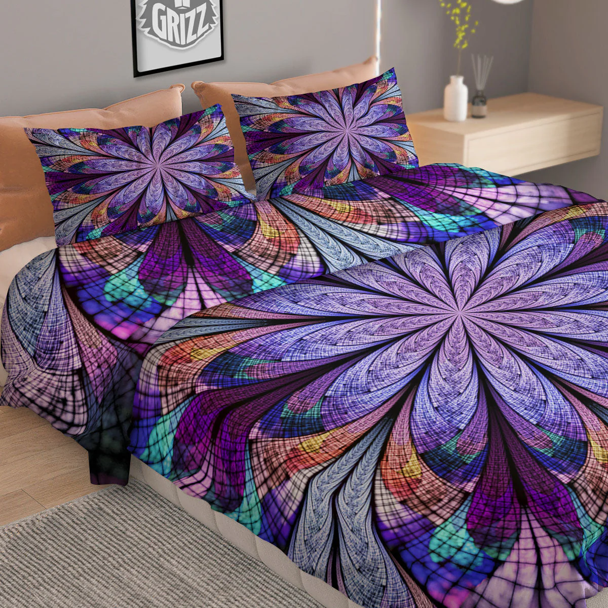 Dark Mandala Teal And Purple Print Duvet Cover Bedding Set - Image 2