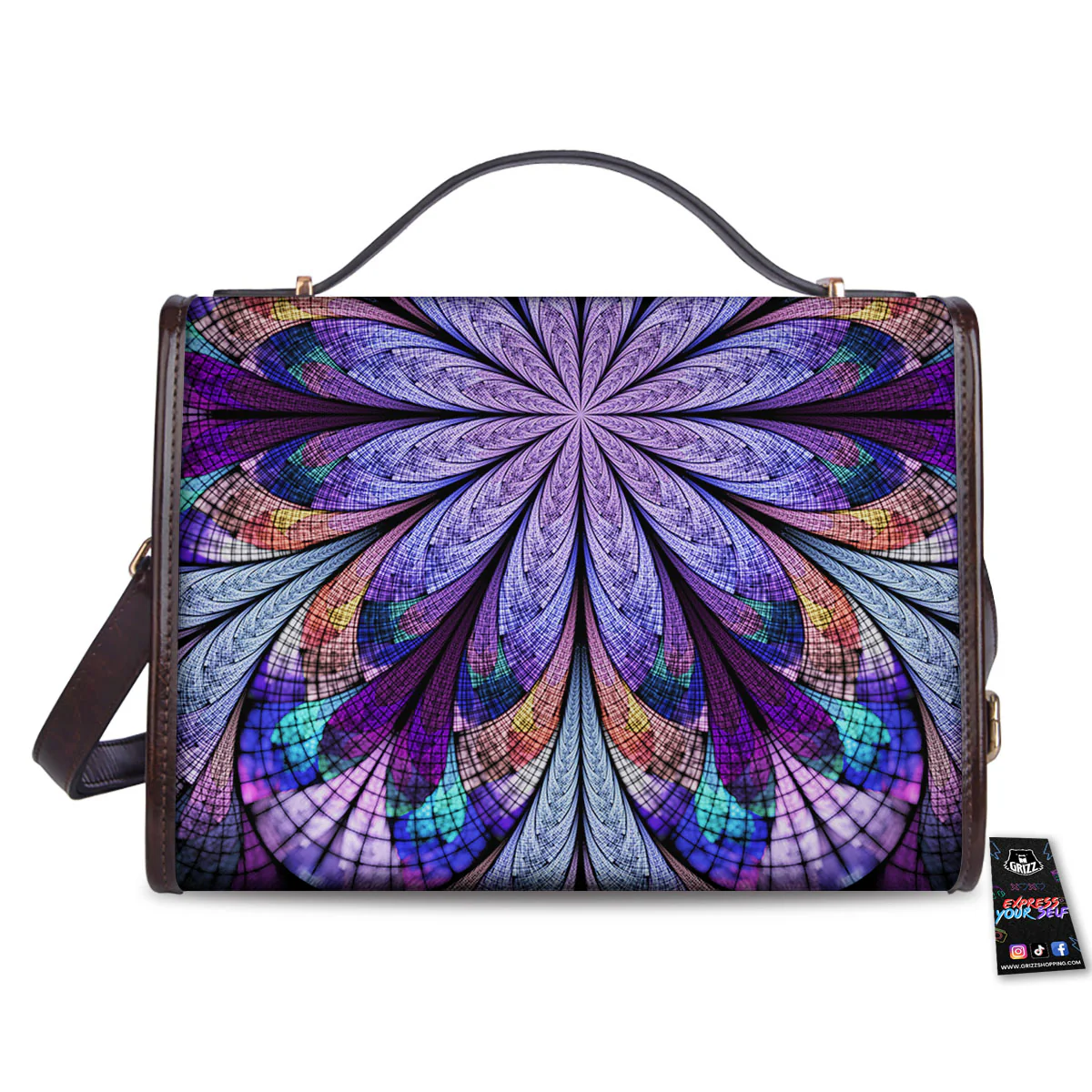 Dark Mandala Teal And Purple Print Women's Satchel Bag - Image 2
