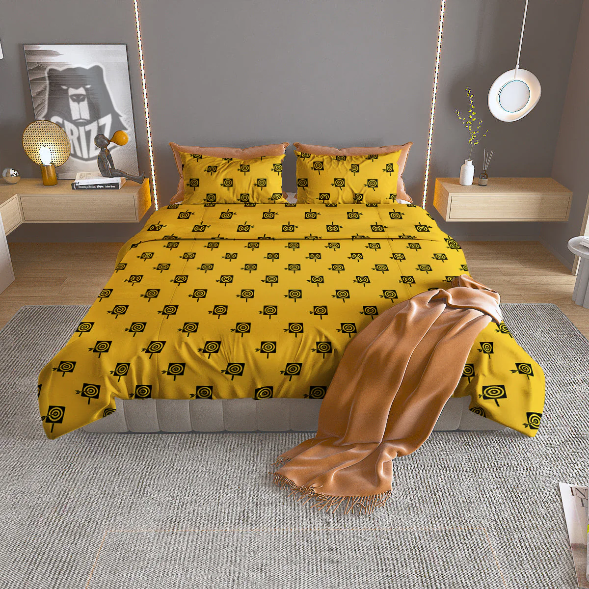 Dart Yellow And Black Print Pattern Duvet Cover Bedding Set
