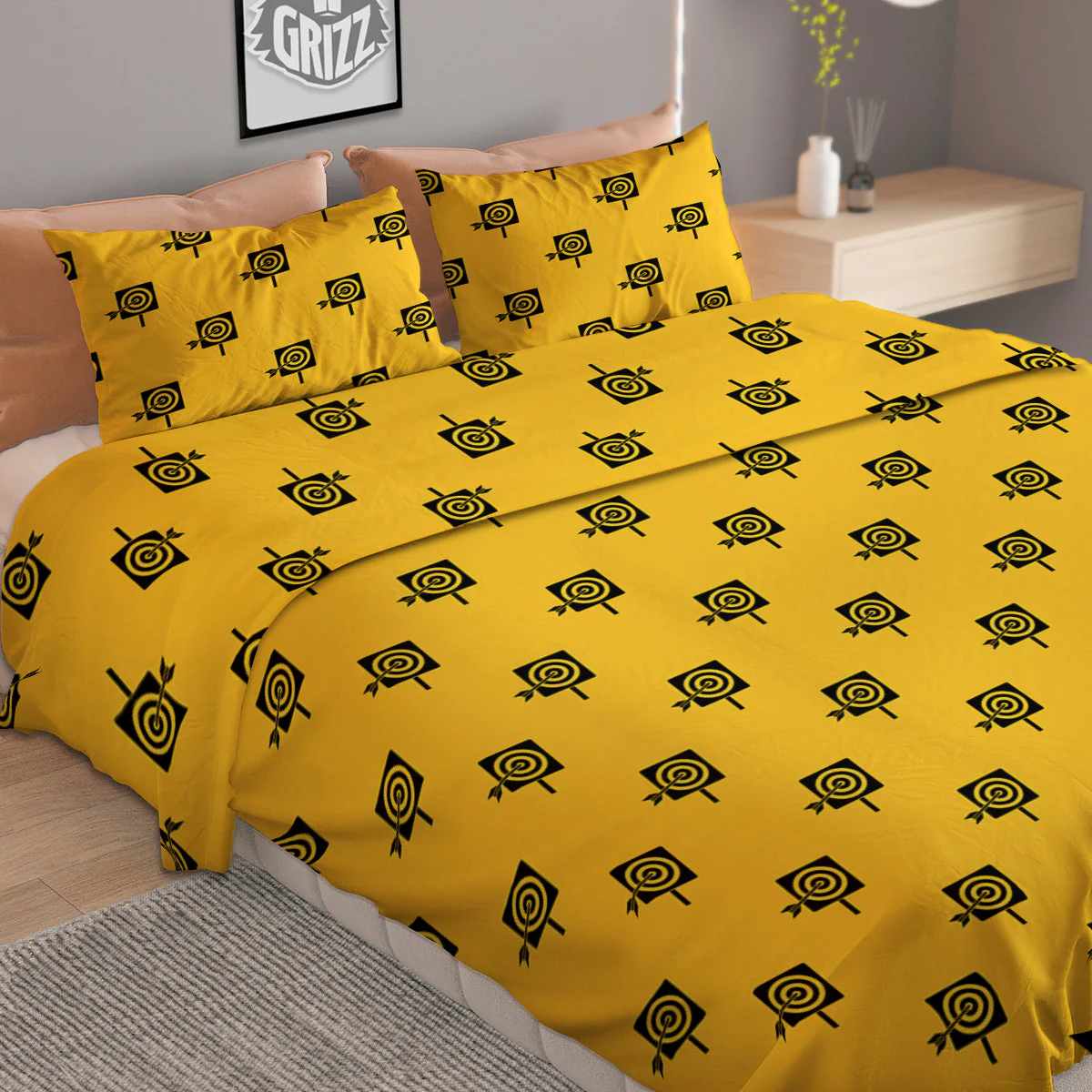 Dart Yellow And Black Print Pattern Duvet Cover Bedding Set - Image 2