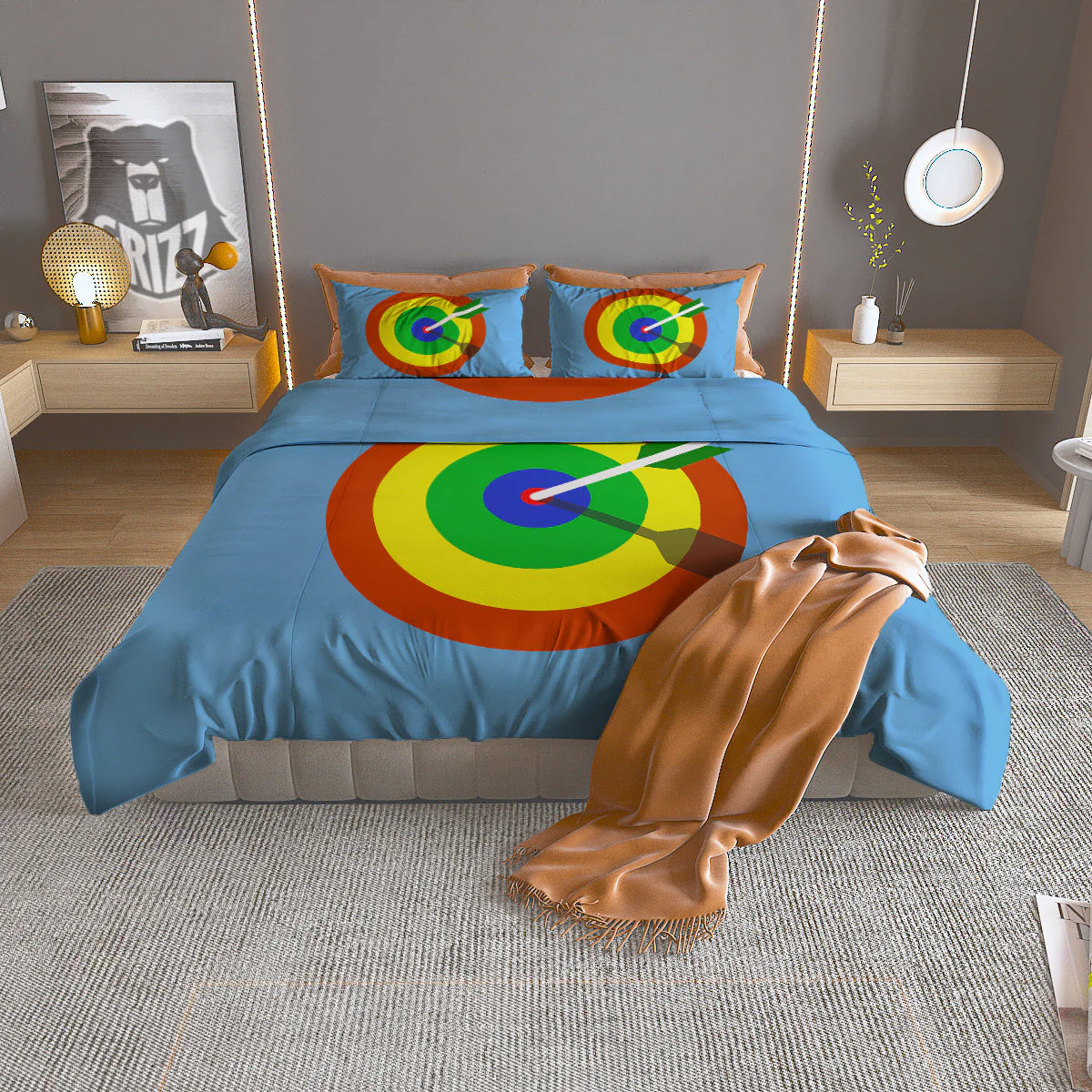 Dartboard And Colorful Darts Print Duvet Cover Bedding Set