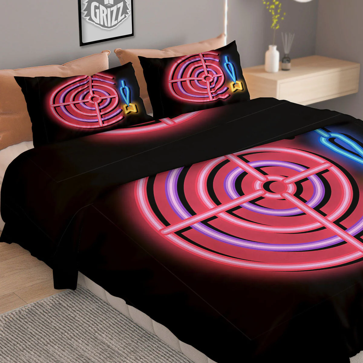 Darts Bar Lights Sign Print Duvet Cover Bedding Set - Image 2