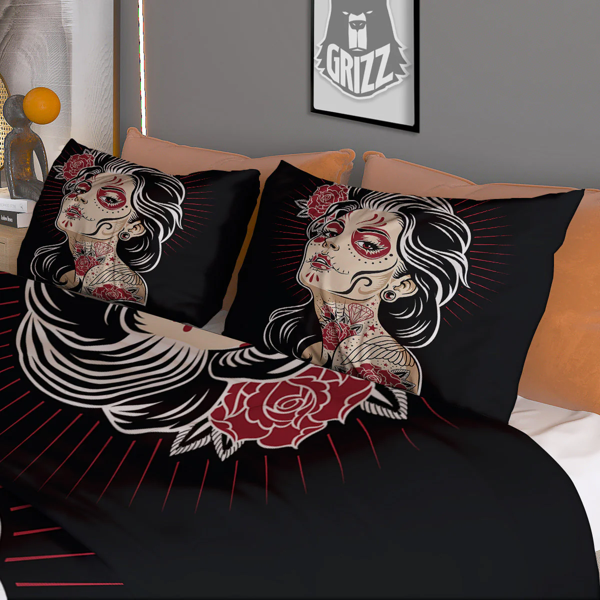 Day of The Dead Calavera Girl Print Duvet Cover Bedding Set - Image 3