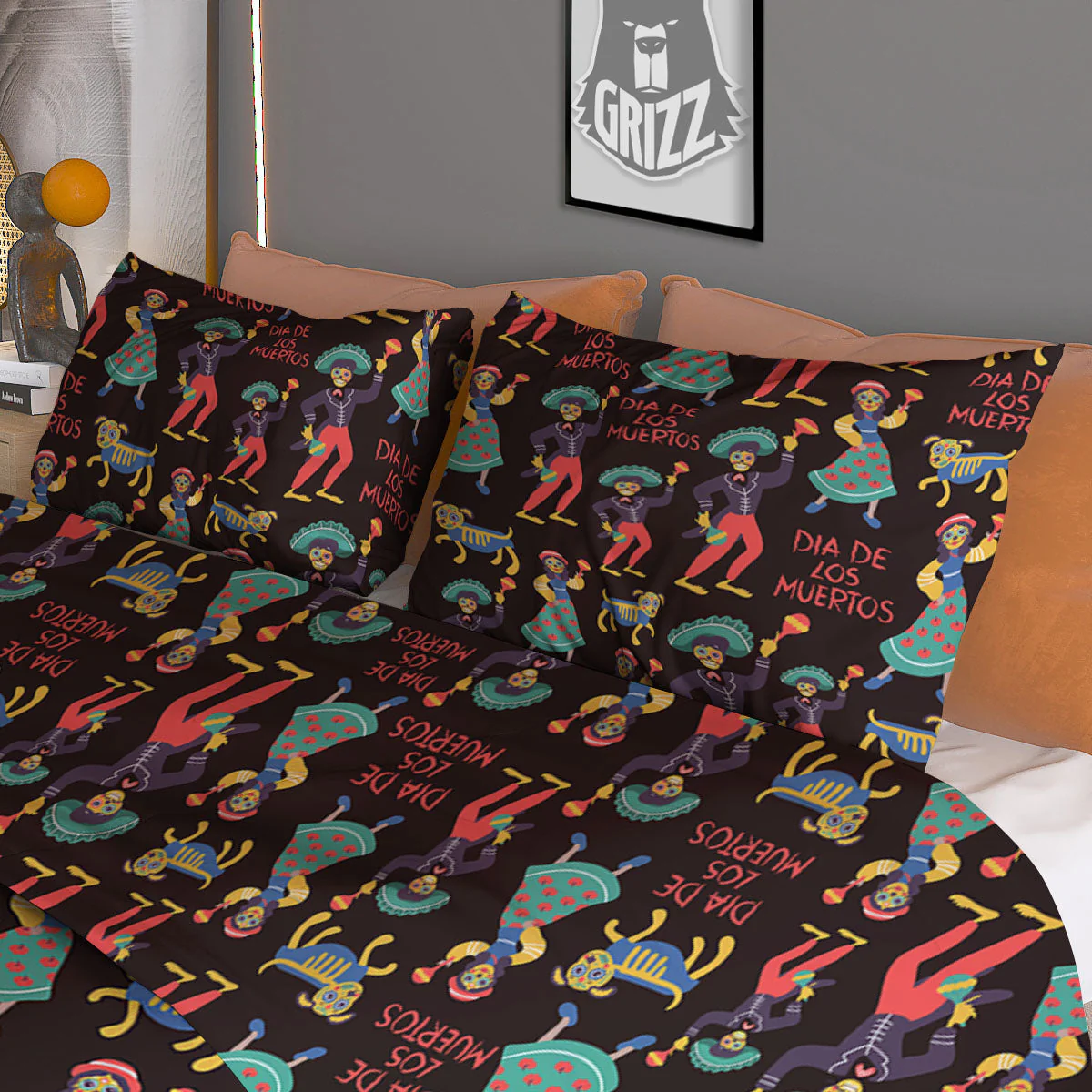 Day Of The Dead Dia De Los Muertos Print Pattern Duvet Cover Bedding Set - Image 3