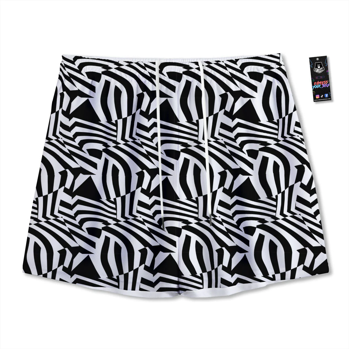 Dazzle White And Black Print Pattern Mesh Shorts