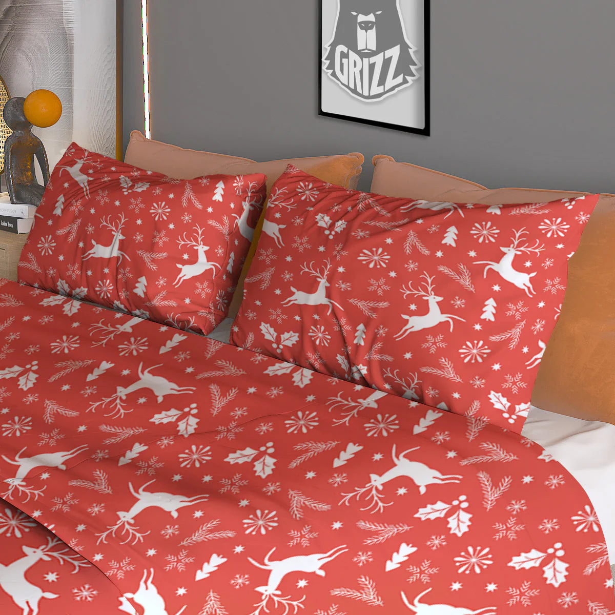 Deer Christmas Print Pattern Duvet Cover Bedding Set - Image 3