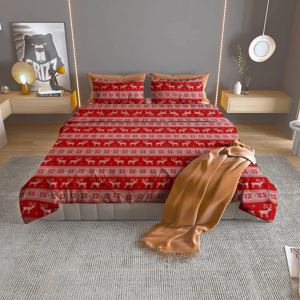 Deer Knitted Christmas Print Pattern Duvet Cover Bedding Set