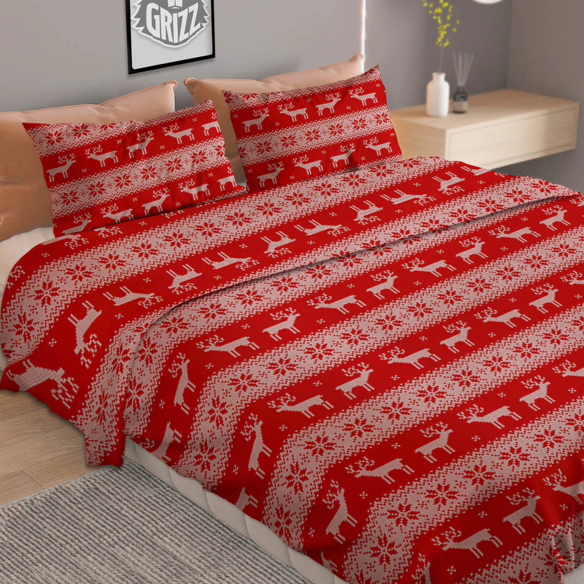 Deer Knitted Christmas Print Pattern Duvet Cover Bedding Set - Image 2