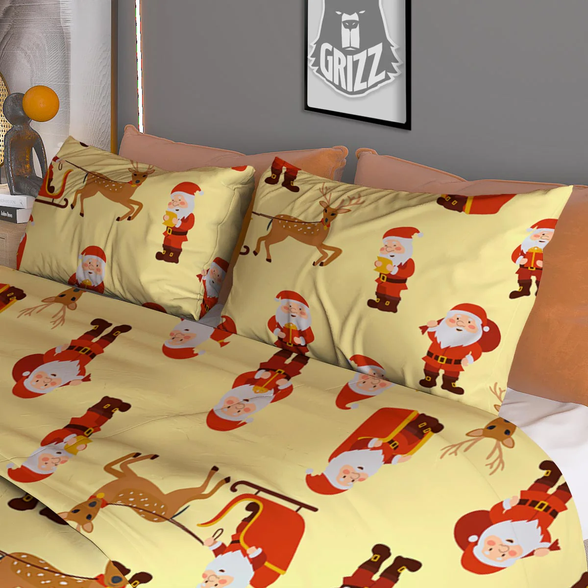Deer Santa Claus Print Pattern Duvet Cover Bedding Set - Image 3