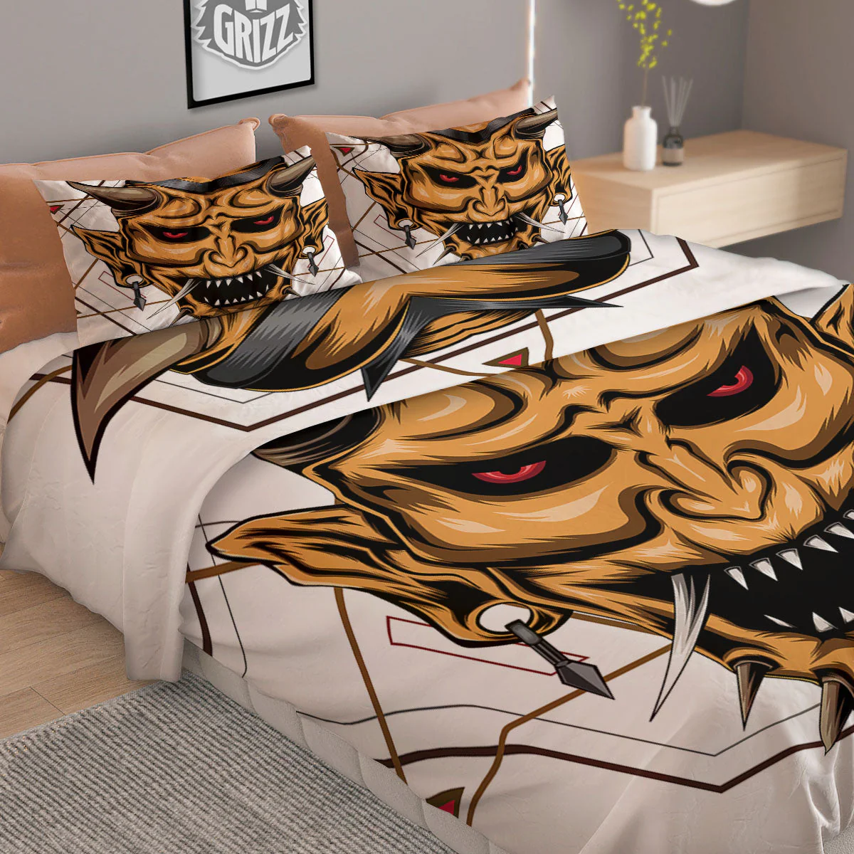 Demon Geometric Japanese Print Duvet Cover Bedding Set - Image 2